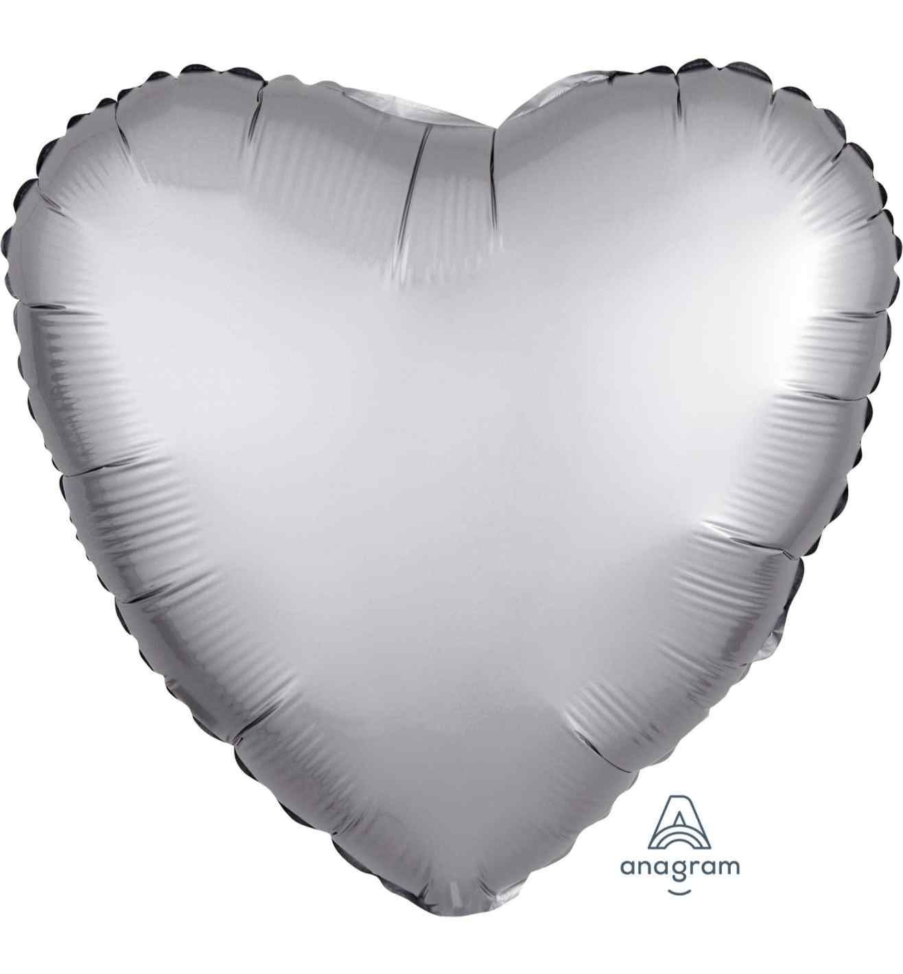 17" Platinum Heart Satin Luxe Foil Balloon Anagram - Unpackaged