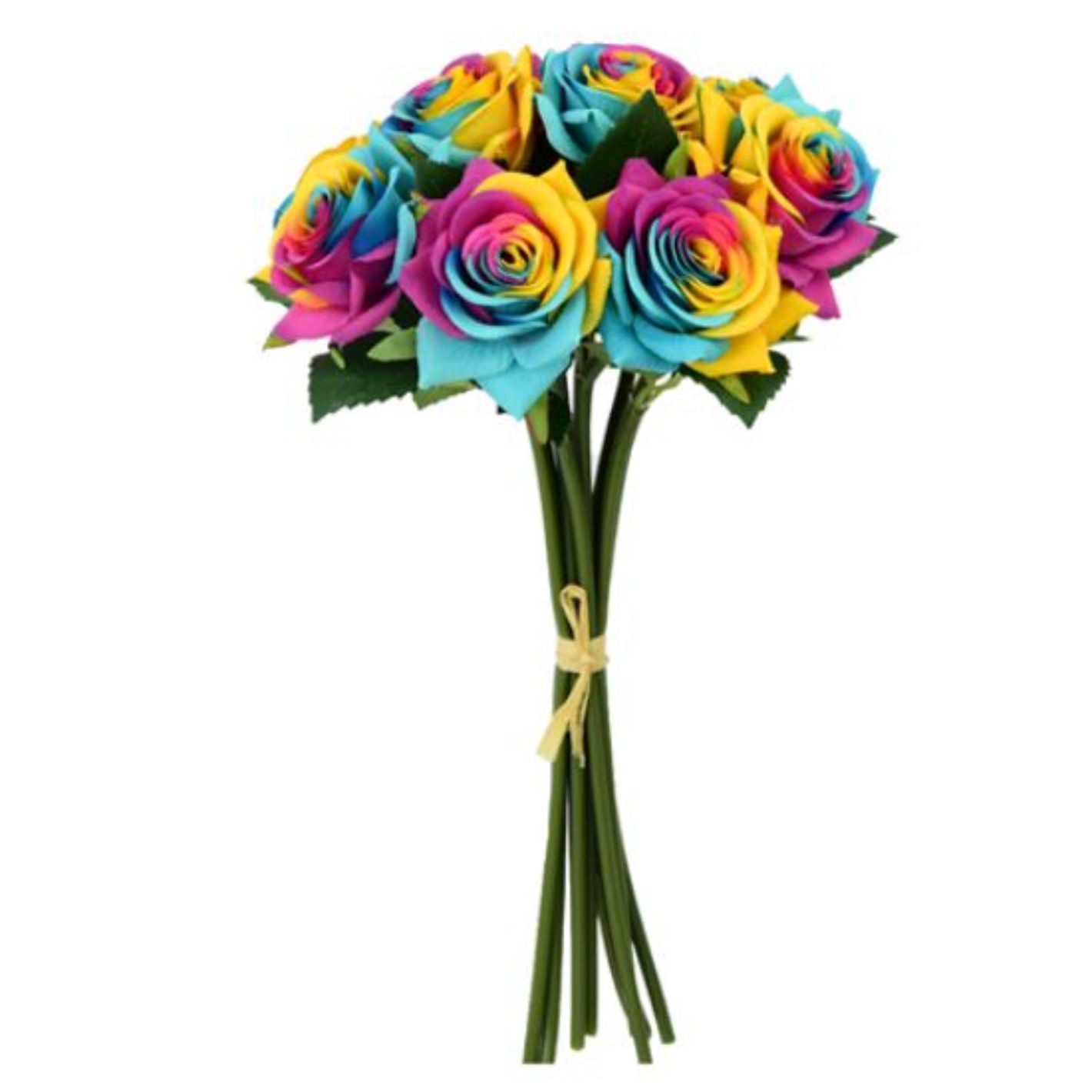 35cm Fresh Touch Diamond Rose Bundle Rainbow 7 stems