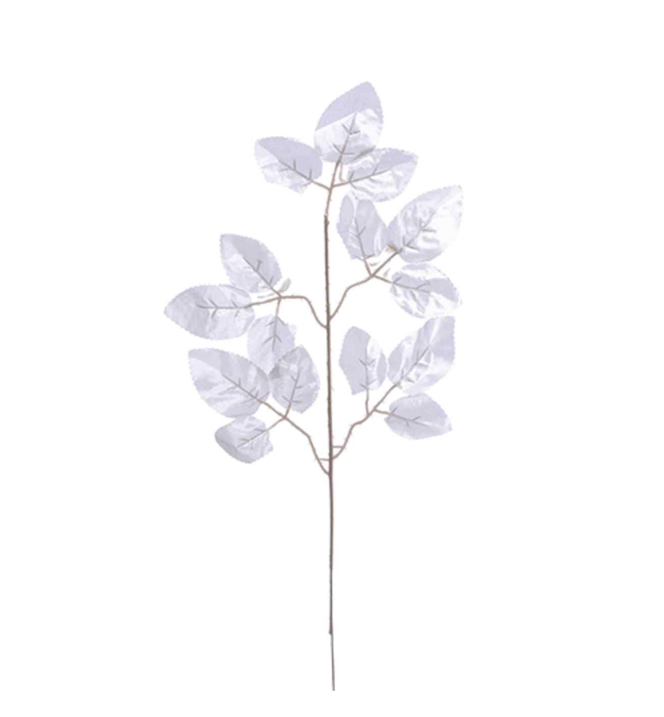 49cm Rose Leaf Spray Metalic Silver