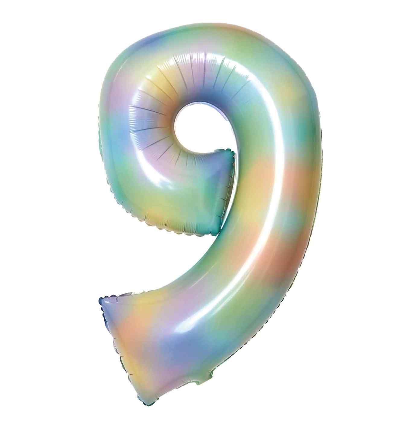 34" Amscan Number 9 Pastel Rainbow Foil Balloon