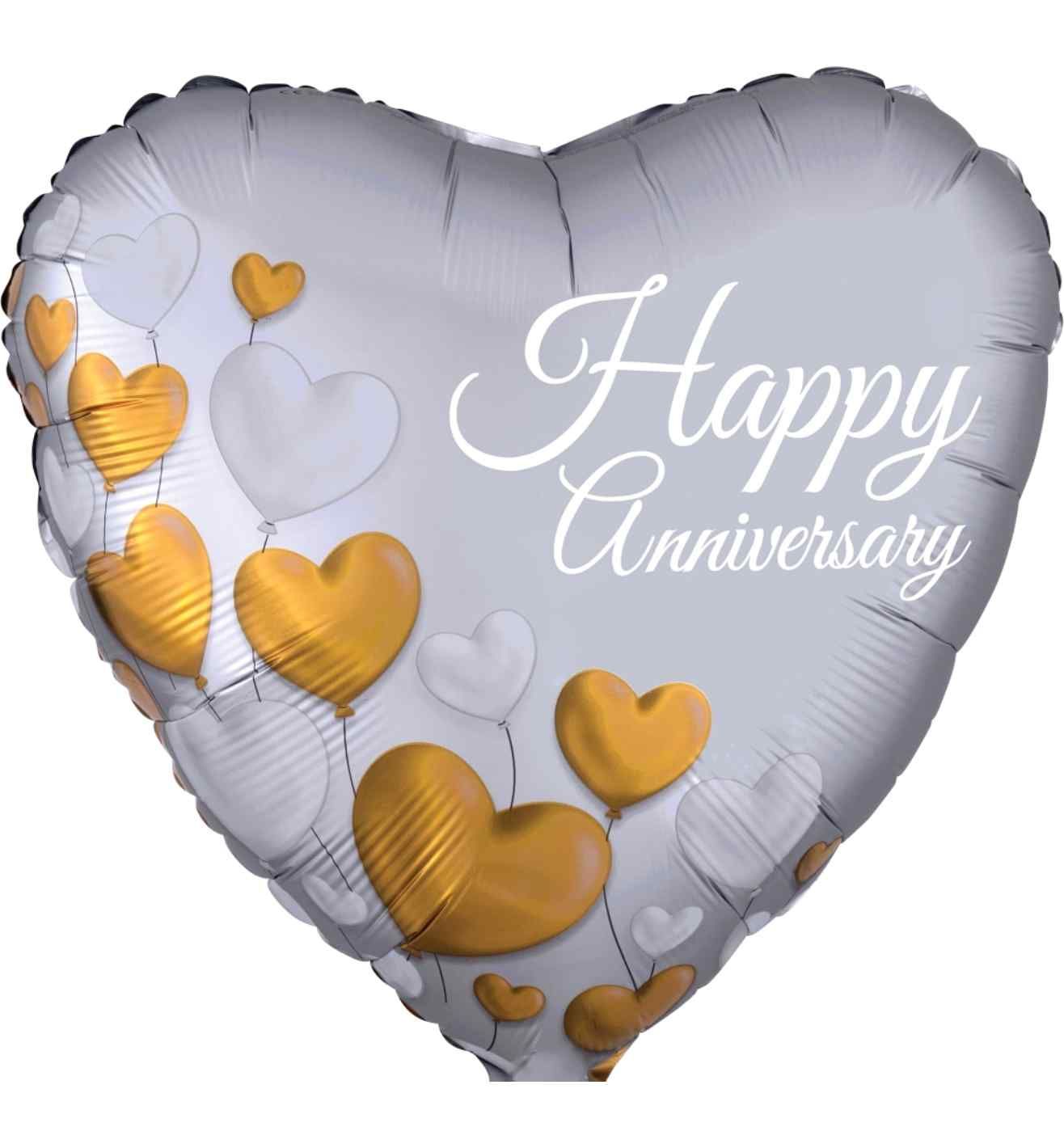18" Anniversary Platinum Hearts Satin Foil Balloon