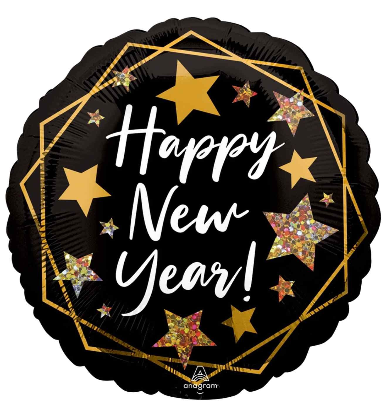 18" Happy New Years Gold Sparkle Foil Balloon