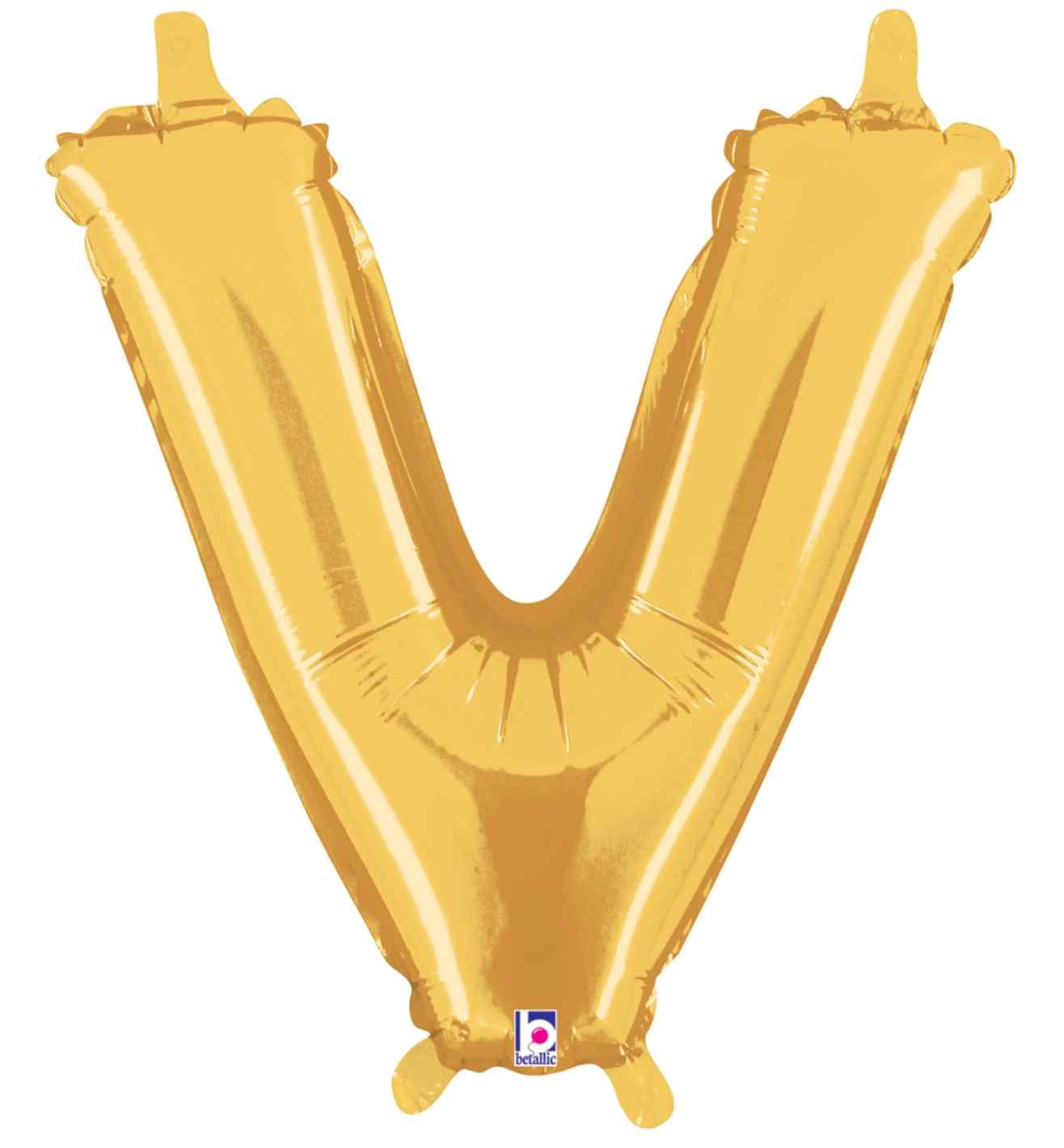 14" Gold Letter V Grabo Foil Balloon