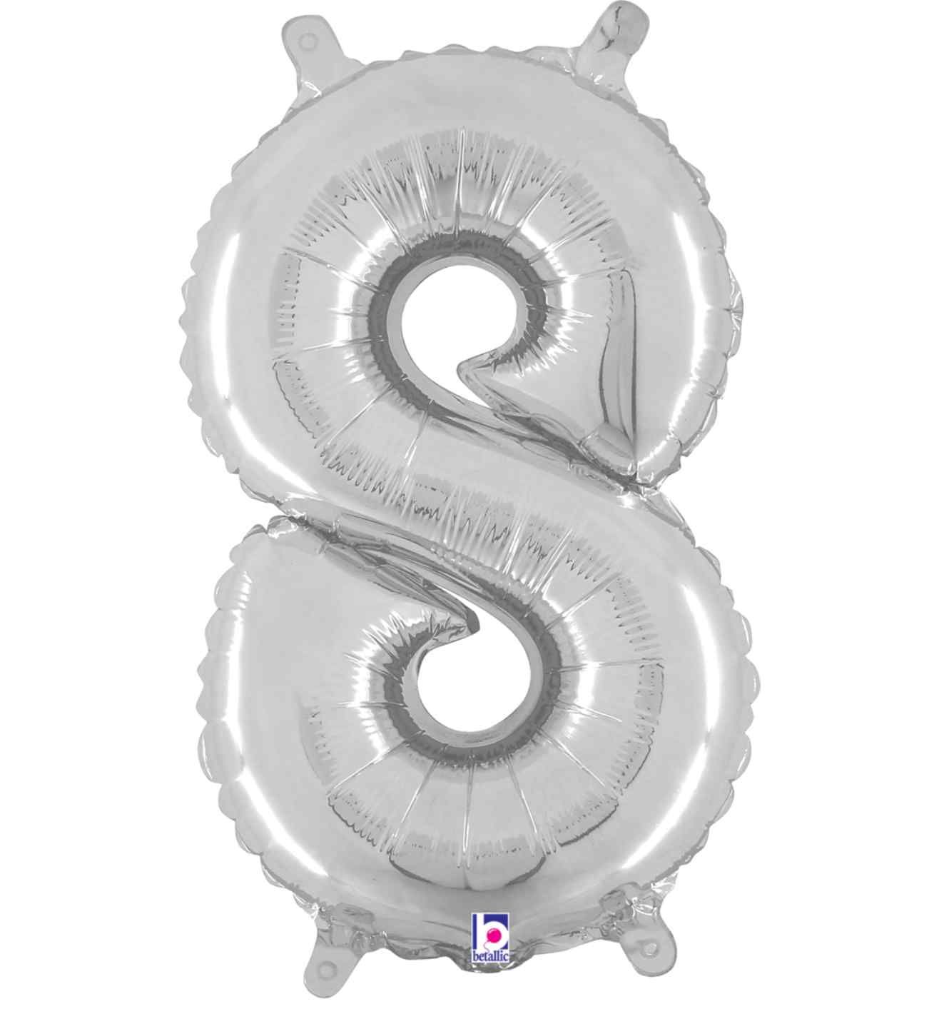 14" Silver Number 8 Grabo Foil Balloon.