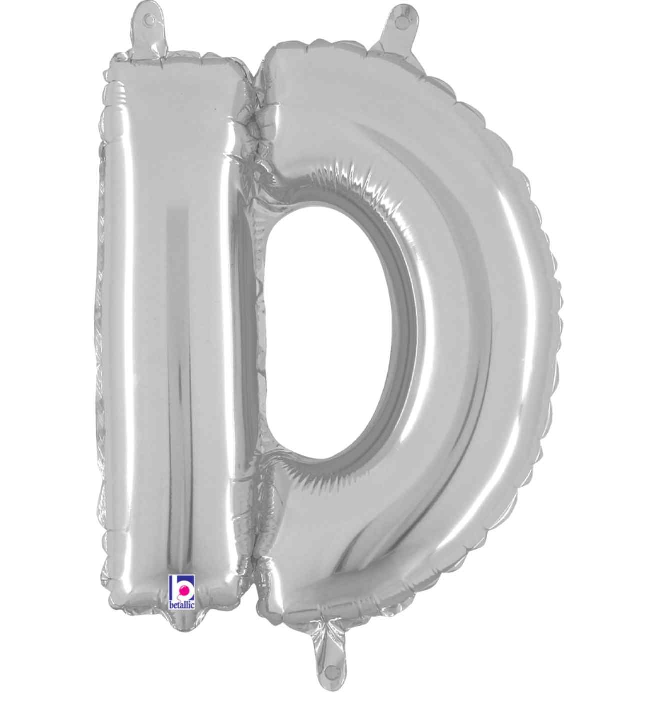 14" Silver Letter D Grabo Foil Balloon.