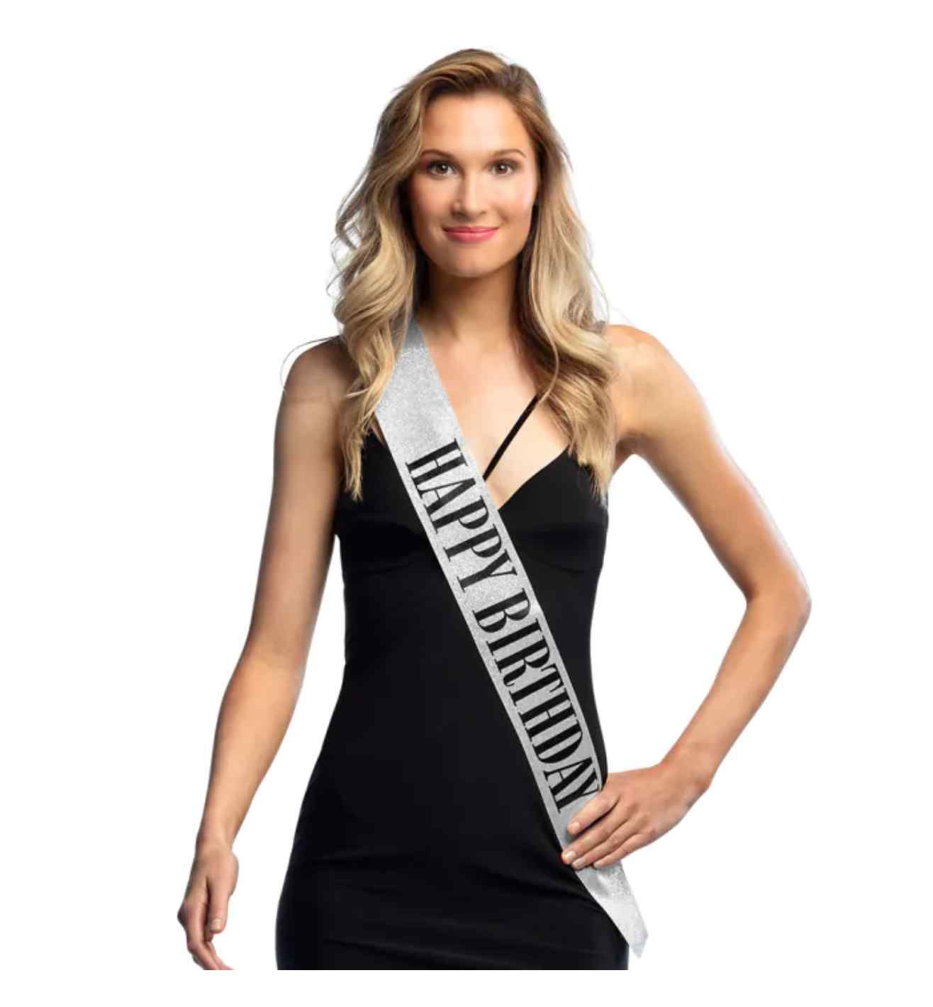 Silver 'Happy Birthday' Sash
