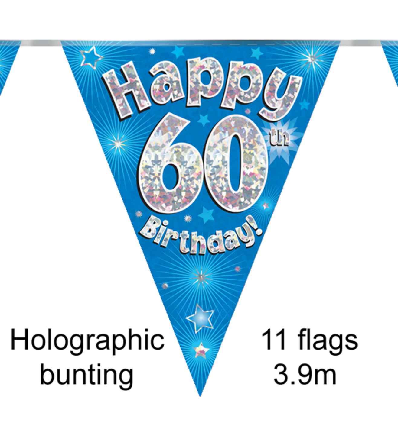 3.9m Oaktree 'Happy 60th Birthday' Blue Bunting