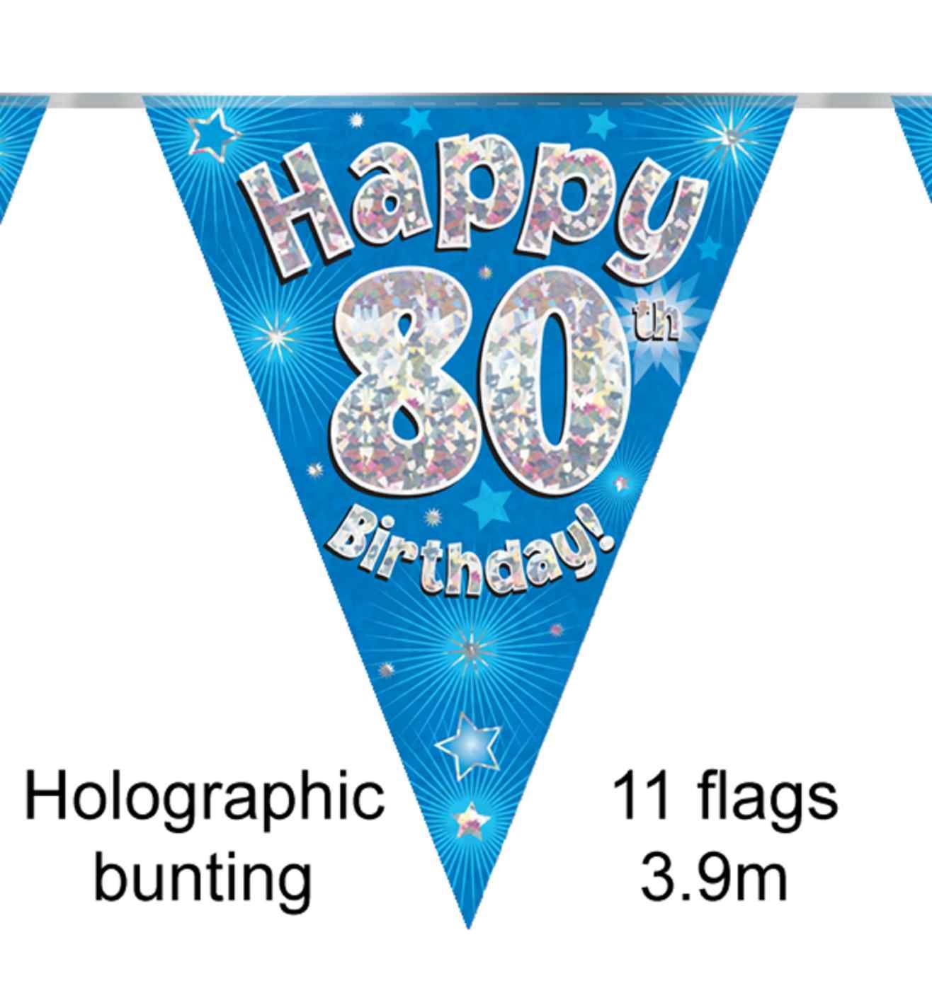 3.9m Oaktree 'Happy 80th Birthday' Blue Bunting