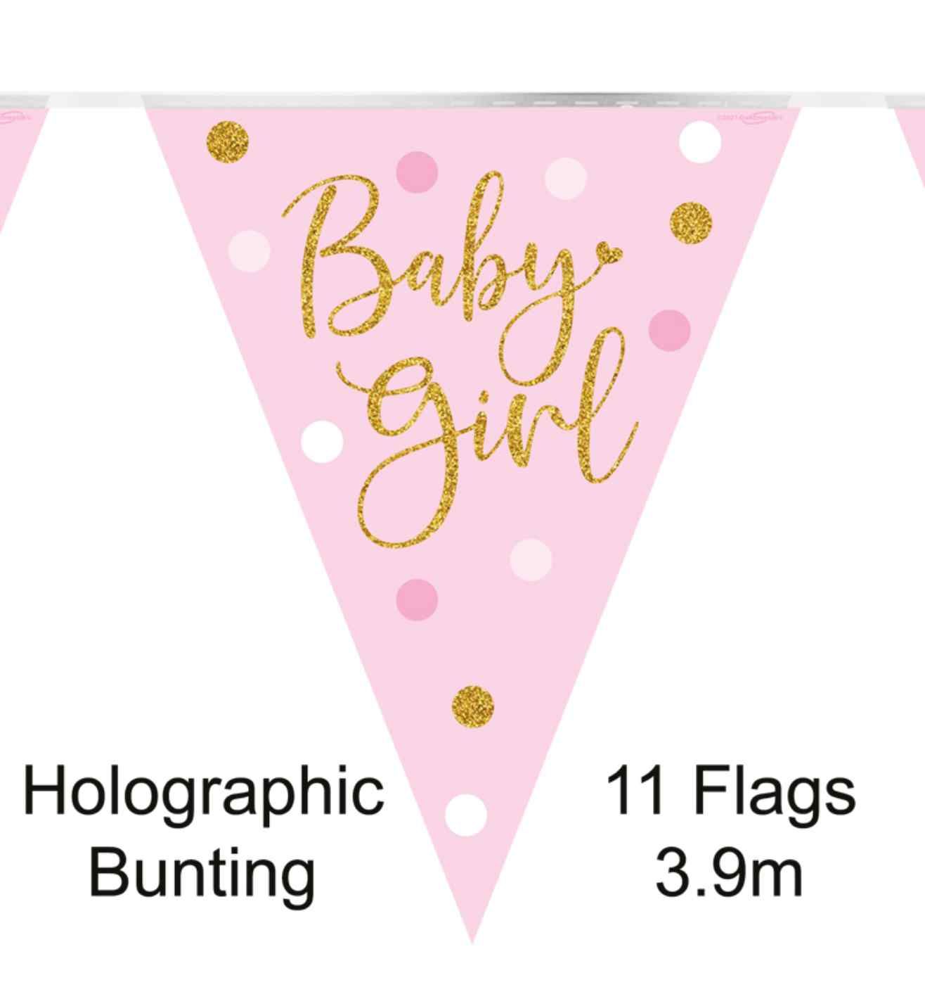 3.9m Oaktree 'Baby Girl' Pink Bunting