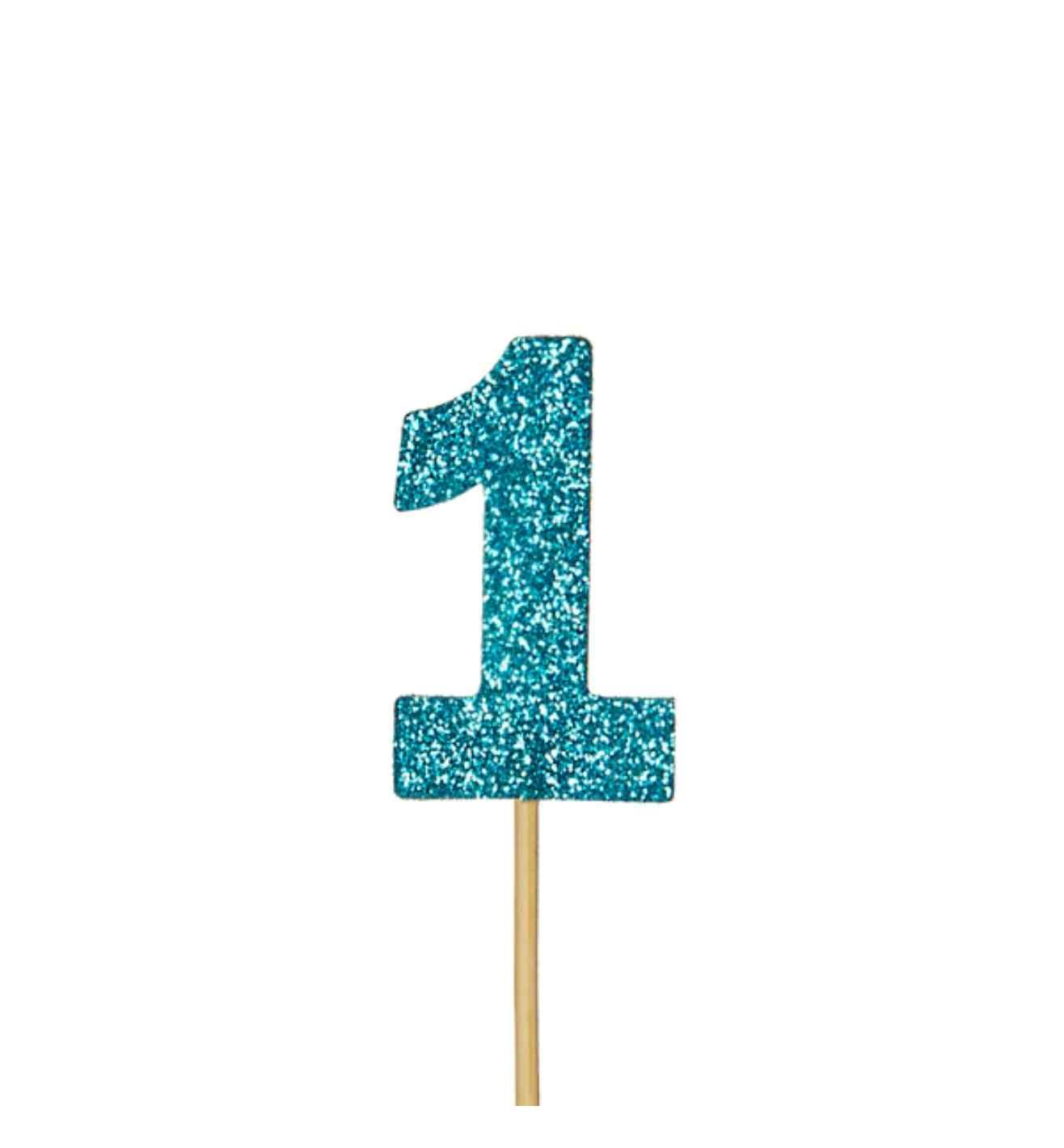 Glitter '1' Numeral Cupcake Toppers Blue