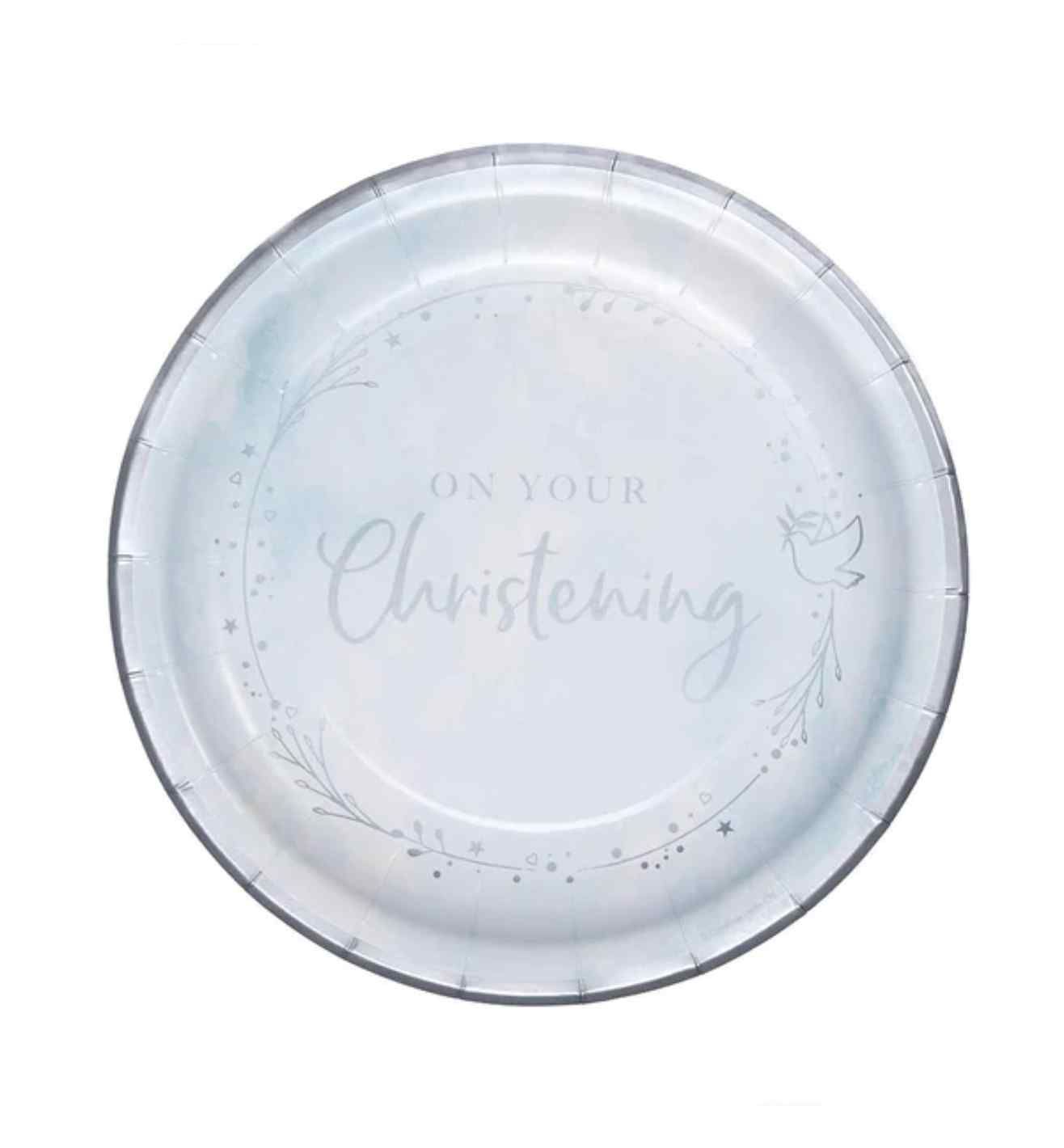 Blue On Your Christening Paper Dinner Plate 8ct