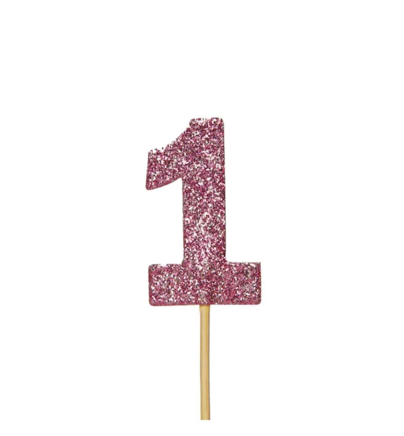 Glitter '1' Numeral Cupcake Toppers Pink