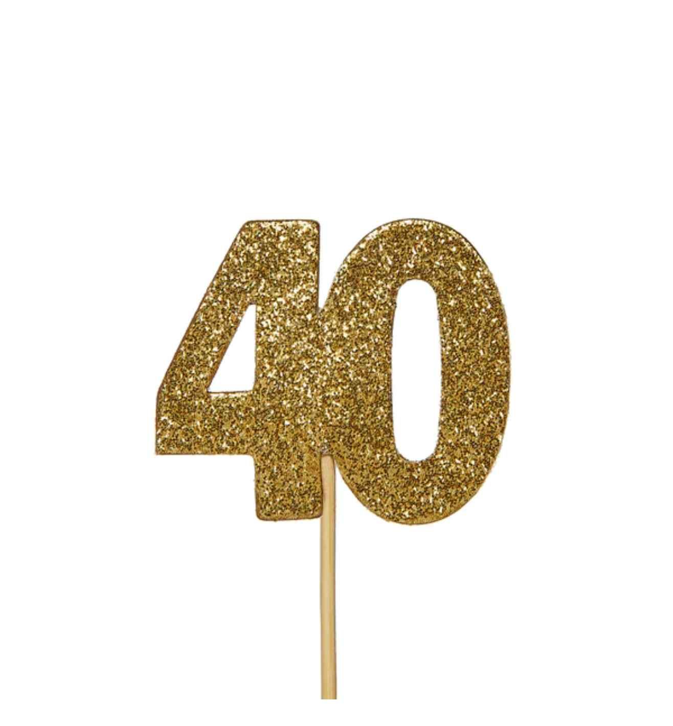 Glitter '40' Numeral Cupcake Toppers Gold