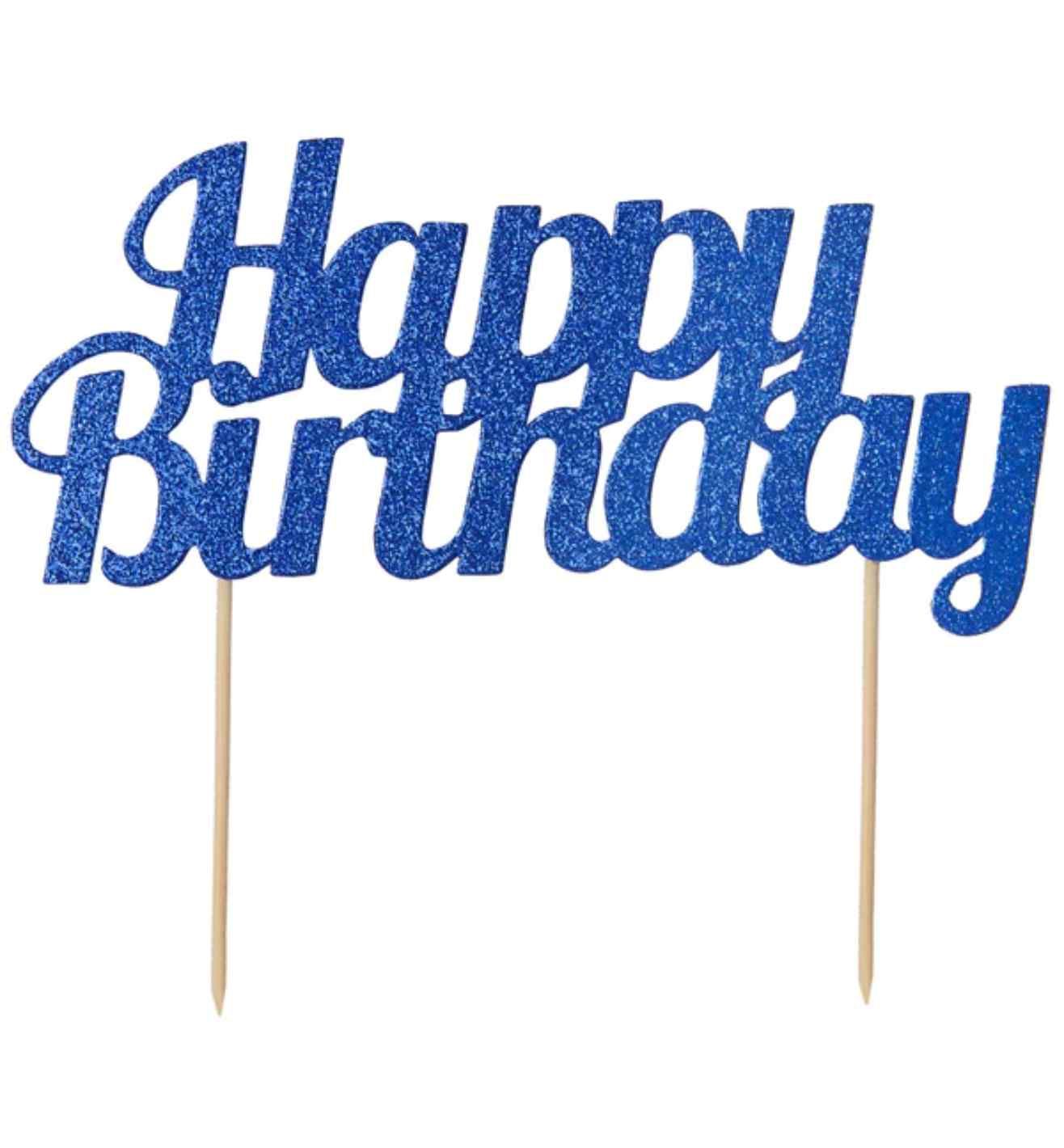 Glitter Happy Birthday Cake Topper Blue