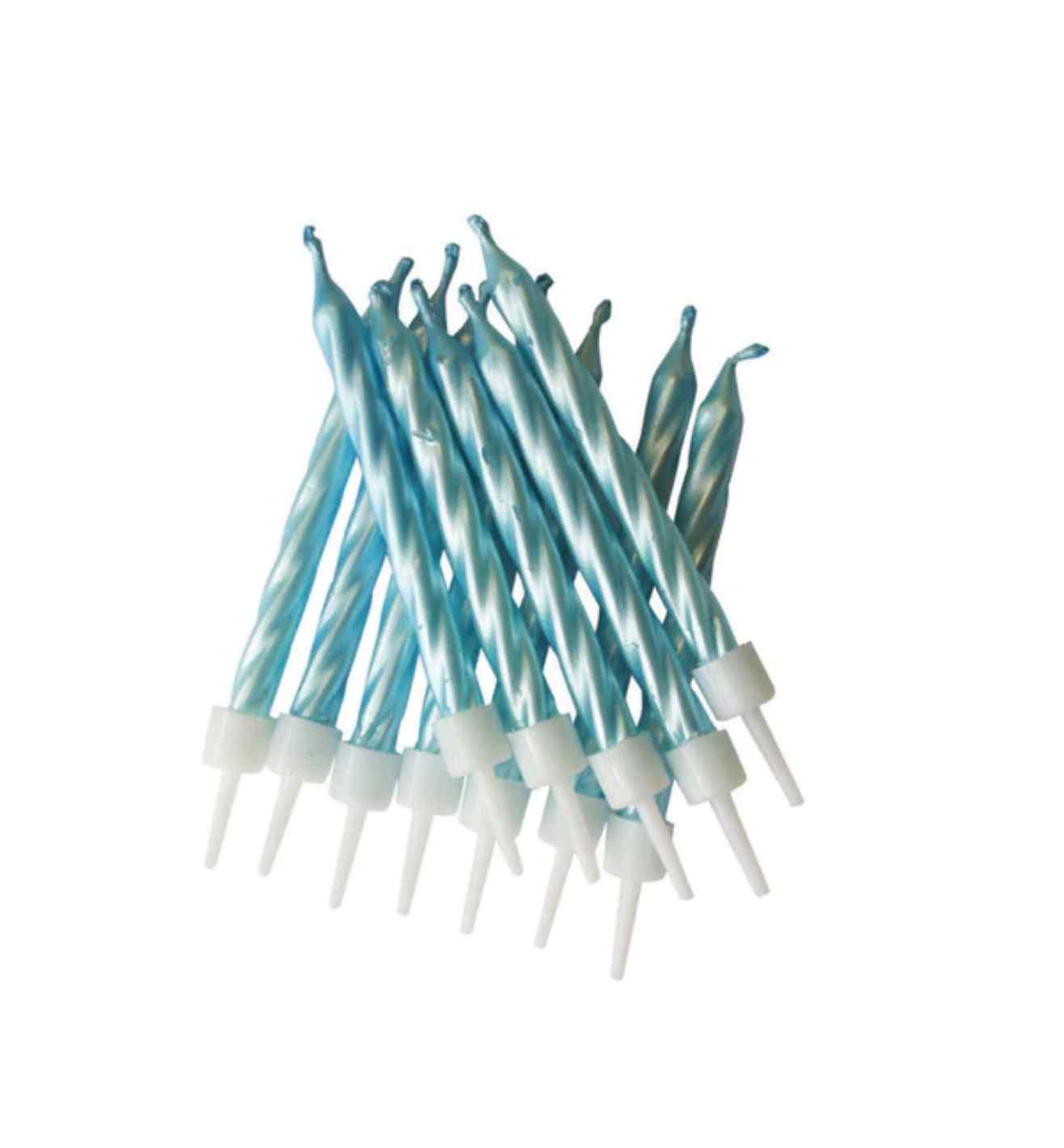 Pearlescent Candles Blue with Holders