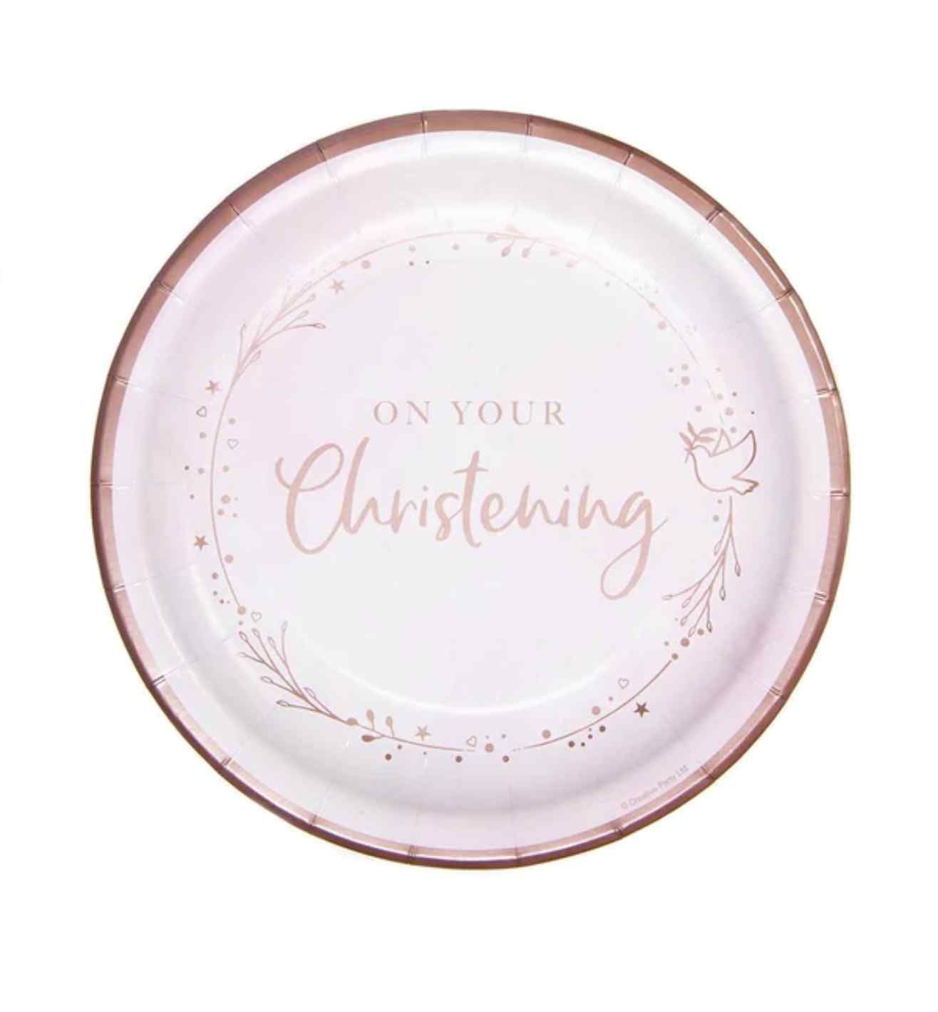 Pink On Your Christening Paper Dinner Plate 8ct