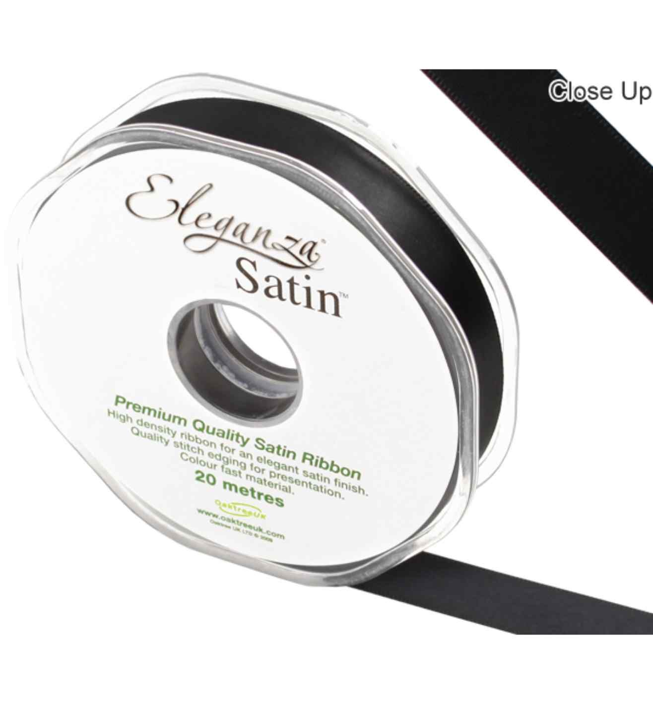 Eleganza Satin Double Faced Black - 15mm x 20m