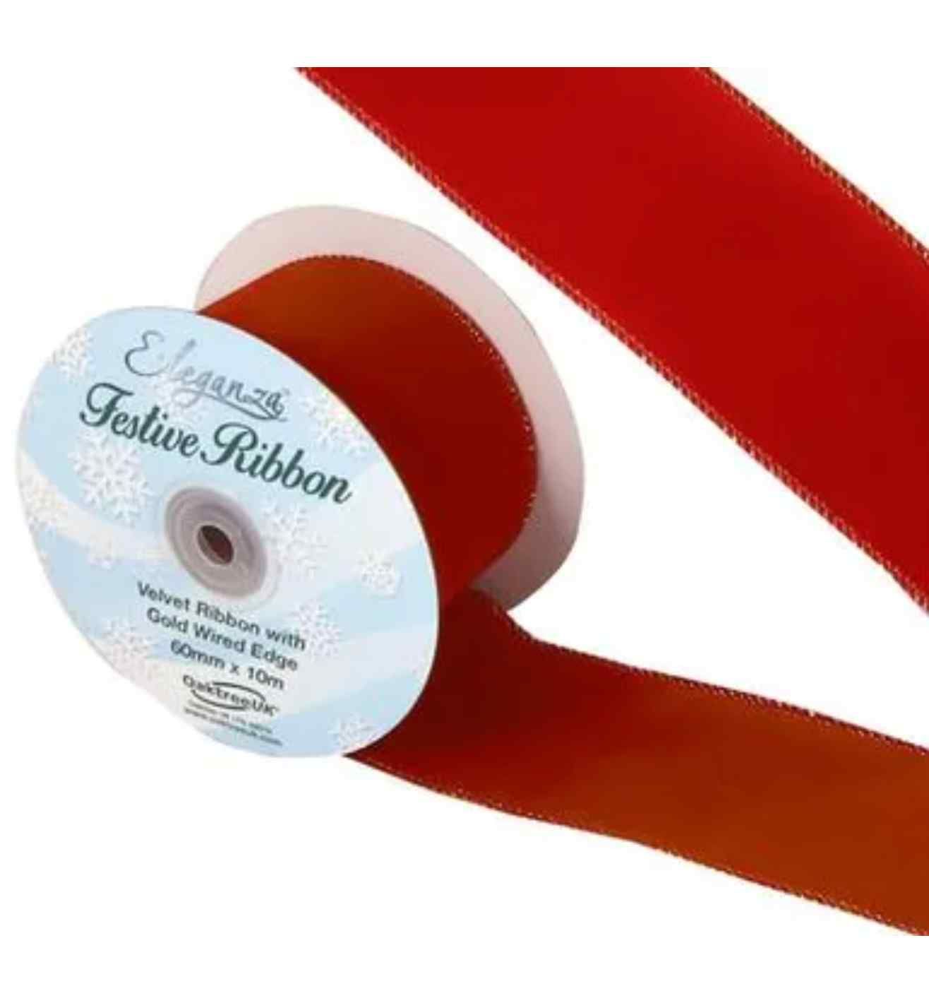 Eleganza Velvet Ribbon with Wired Edge Red 60mm x 10m