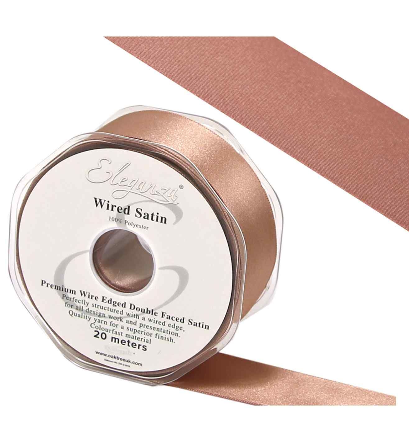 Eleganza Wired Edge Double Faced Satin Ribbon Rose Gold - 25mm x 20m