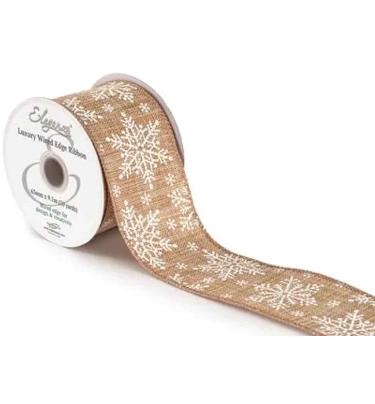 Eleganza Wired Edge Christmas Burlap Snowflake 63mm x 9.1m