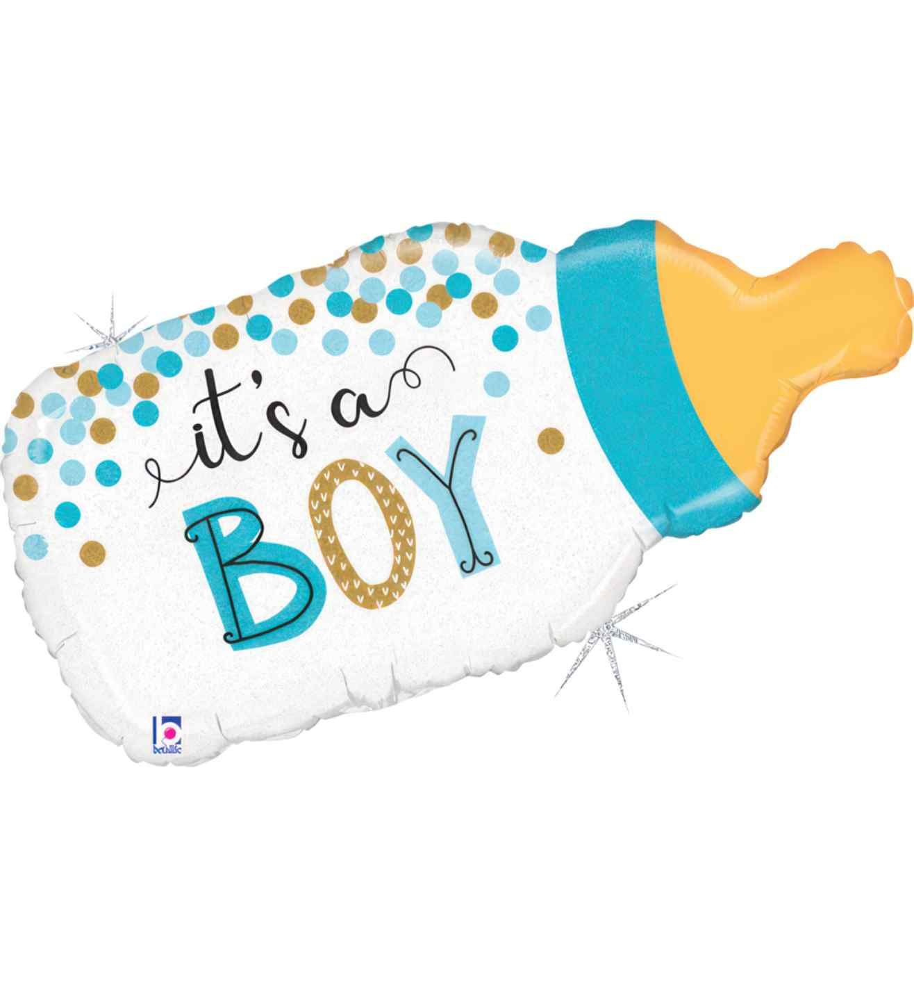 29" Betallic Confetti Baby Bottle Boy Foil Balloon