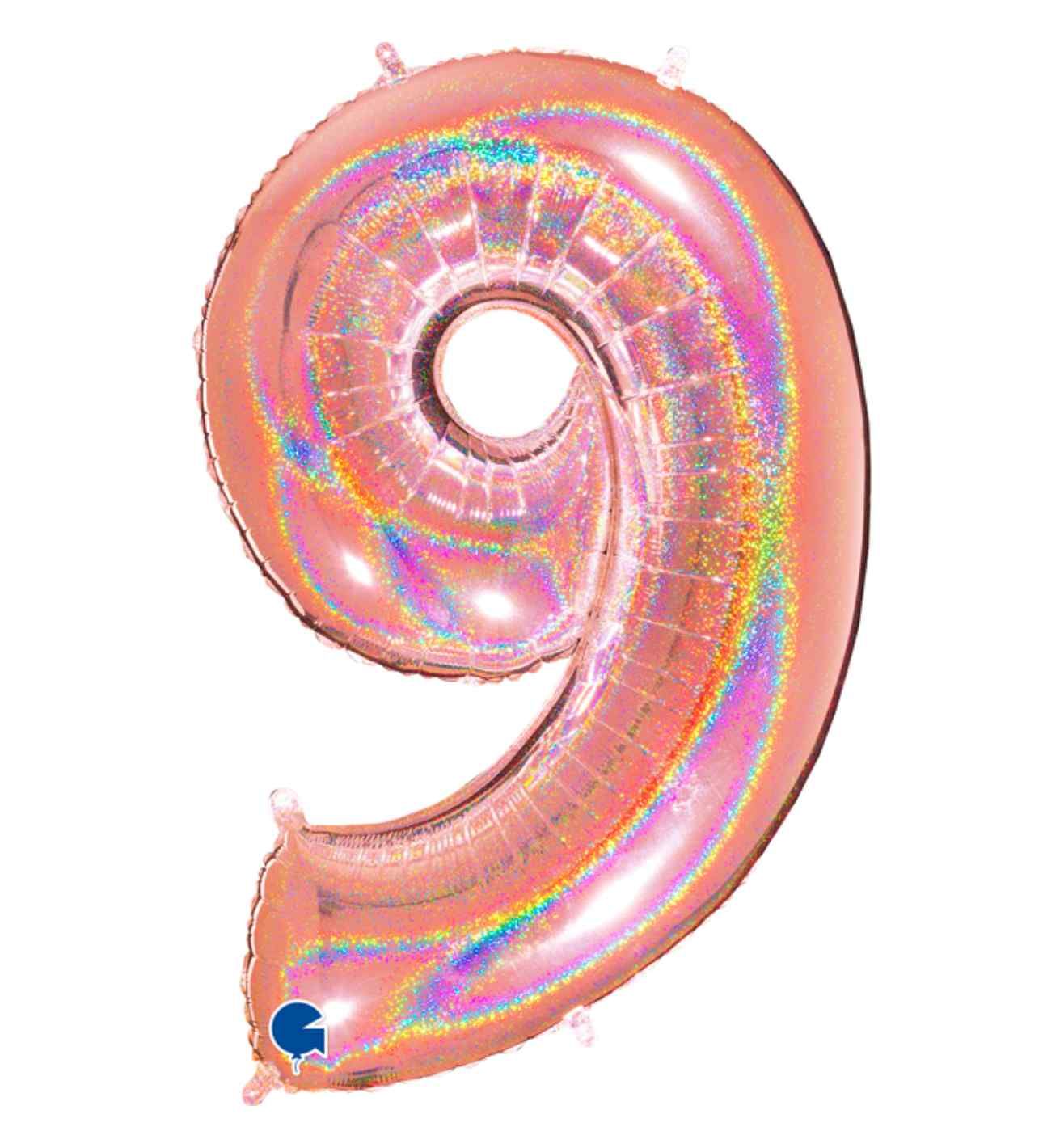 40" Grabo Glitter Holographic Rose Gold Number 9