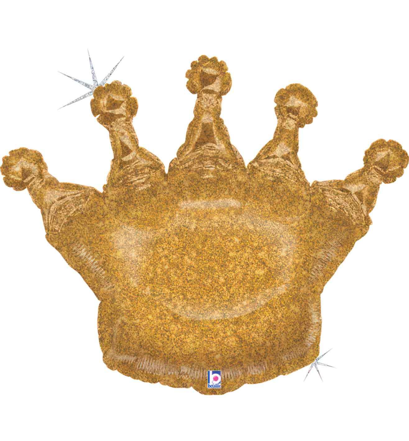 30" Betallic Glitter Holographic Crown Gold Foil Balloon