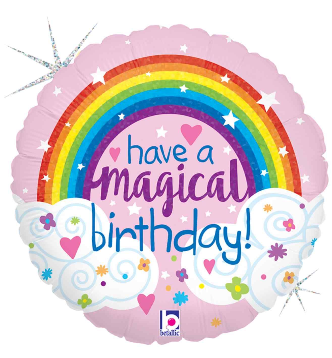 18" Betallic Glitter Magical Rainbow Birthday Foil Balloon