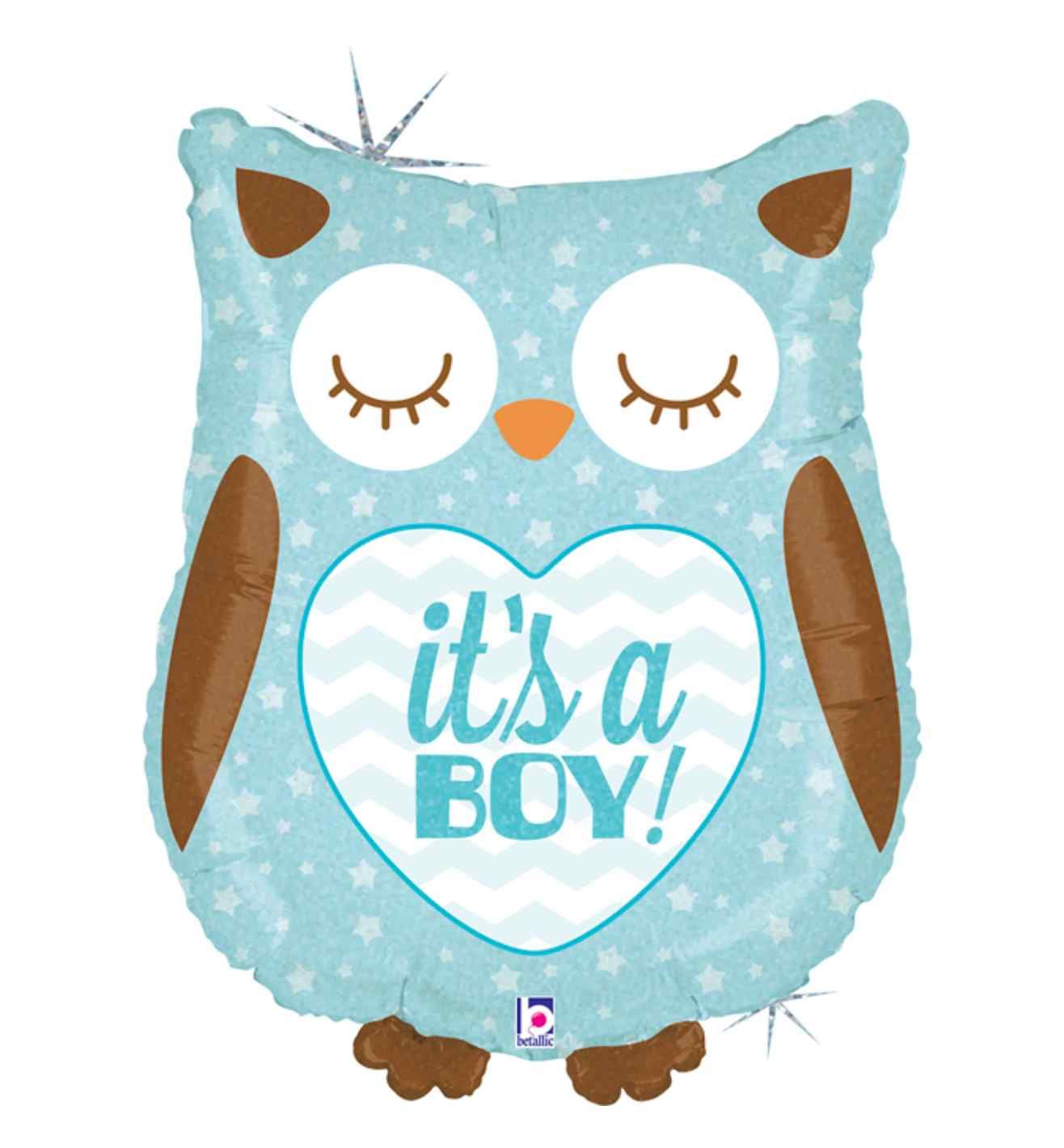 26" Betallic It's A Boy Baby Owl Foil Balloon