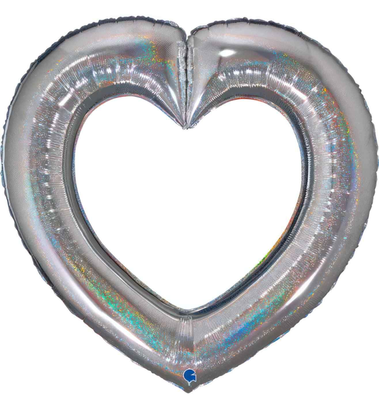 41" Grabo Linky Silver Holographic Heart Shape