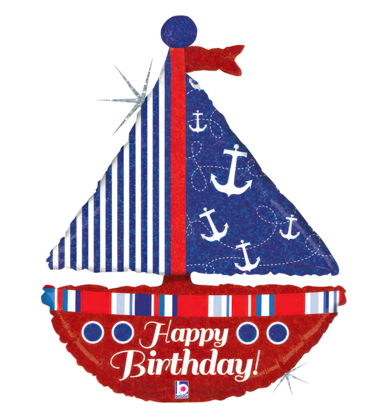 37" Betallic Nautical Birthday Sailboat Foil Balloon