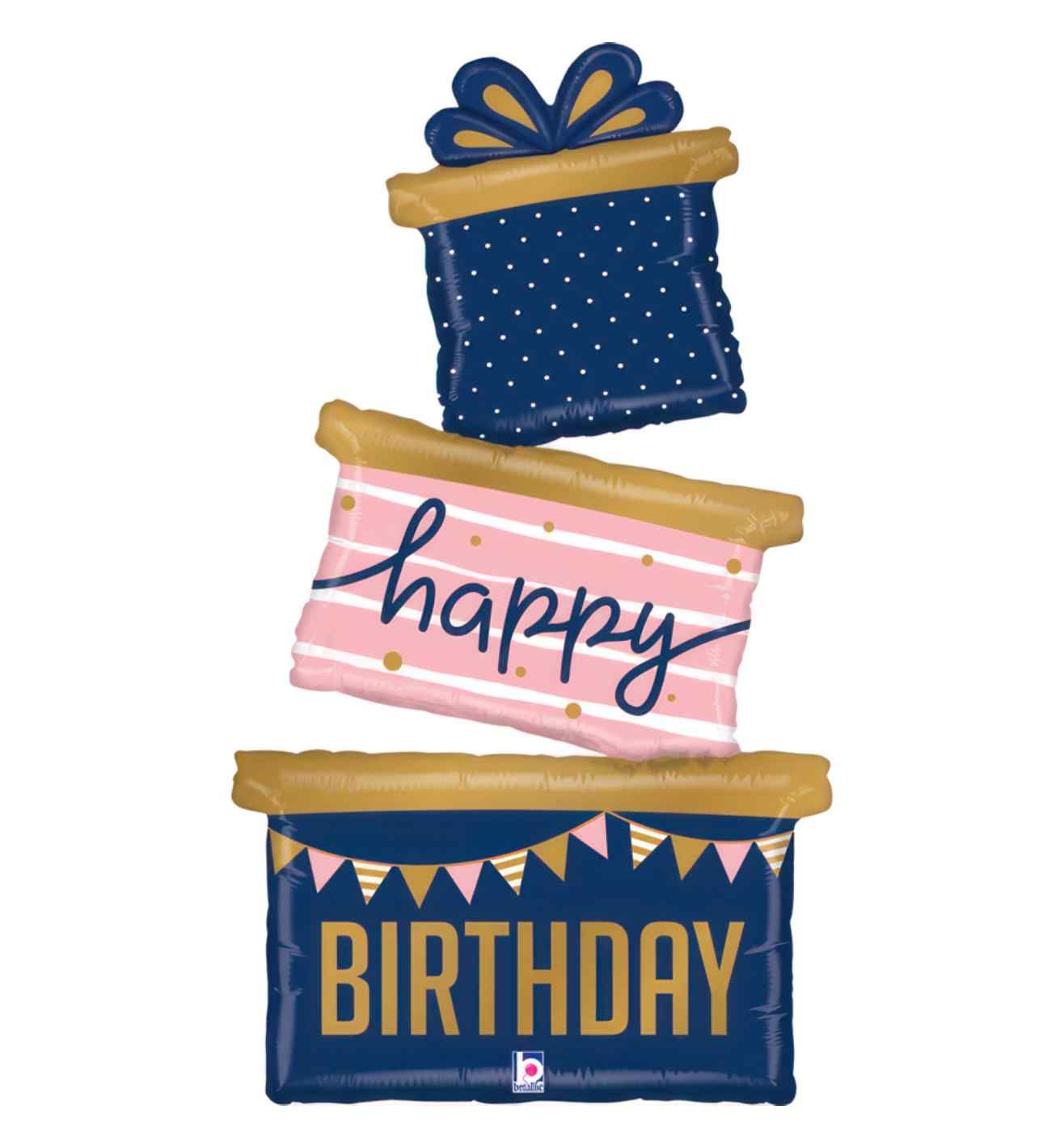 51" Navy Birthday Gift Trio Foil Balloon