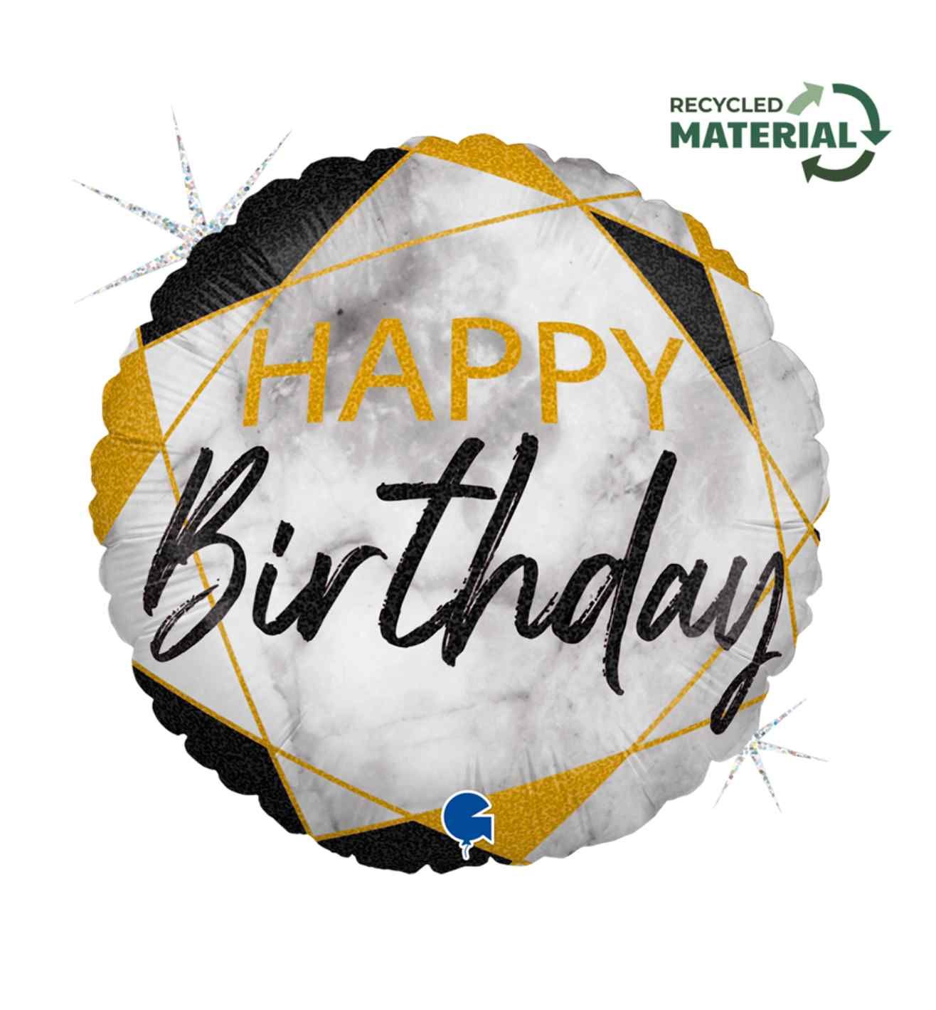 18" Grabo Marblw Matte Happy Birthday Black Foil Balloon