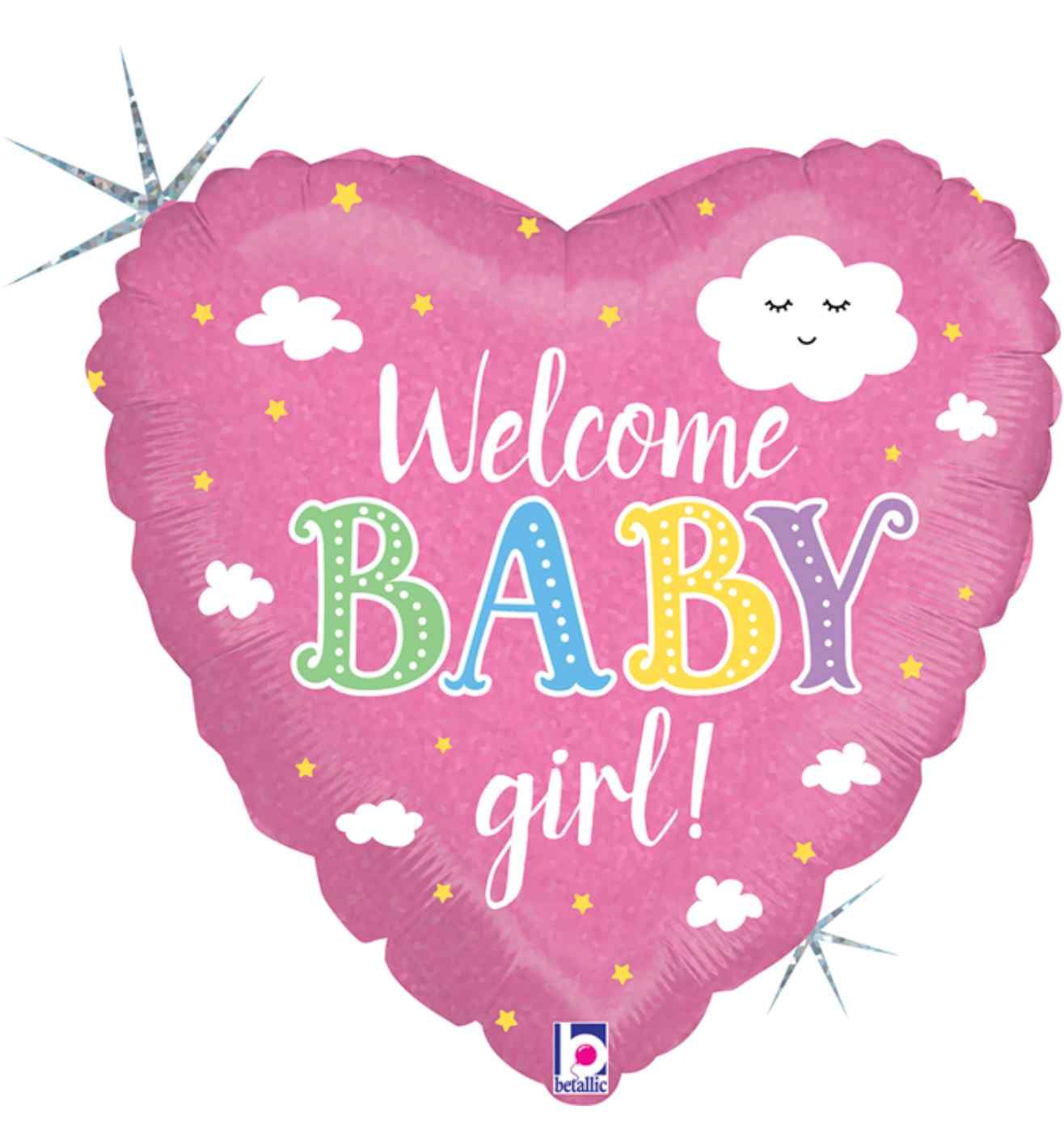 18" Betallic Welcome Baby Girl Heart