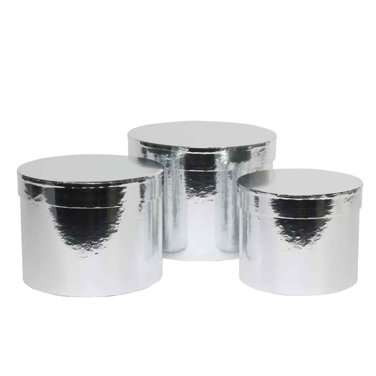Metallic Silver Hat Box Set of 3 (Largest 14.4cm x 19cm)