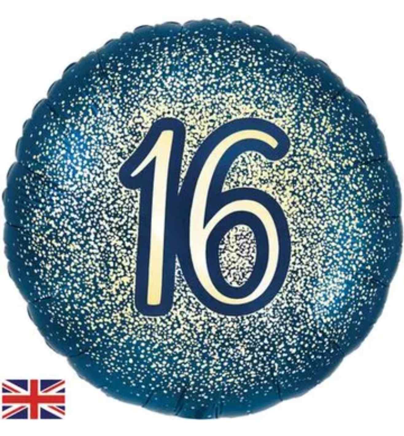 18" Oaktree Navy Gold Metallic Glitter 16th Birthday