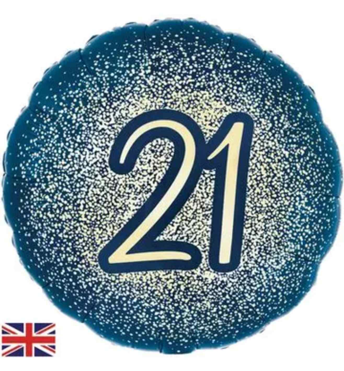 18" Oaktree Navy Gold Metallic Glitter 21st Birthday