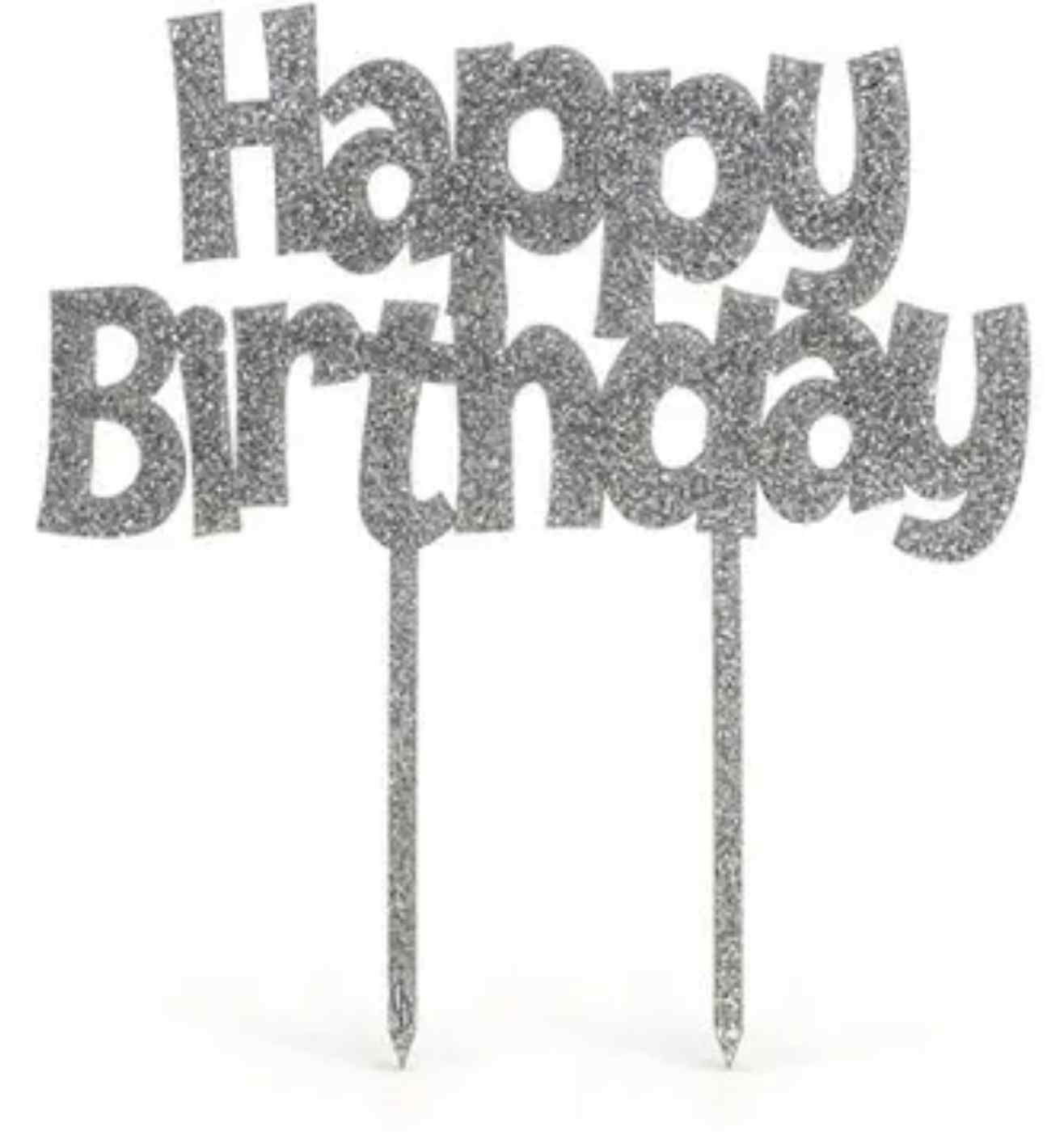 Acrylic Silver Glitter Happy Birthday Cake Topper