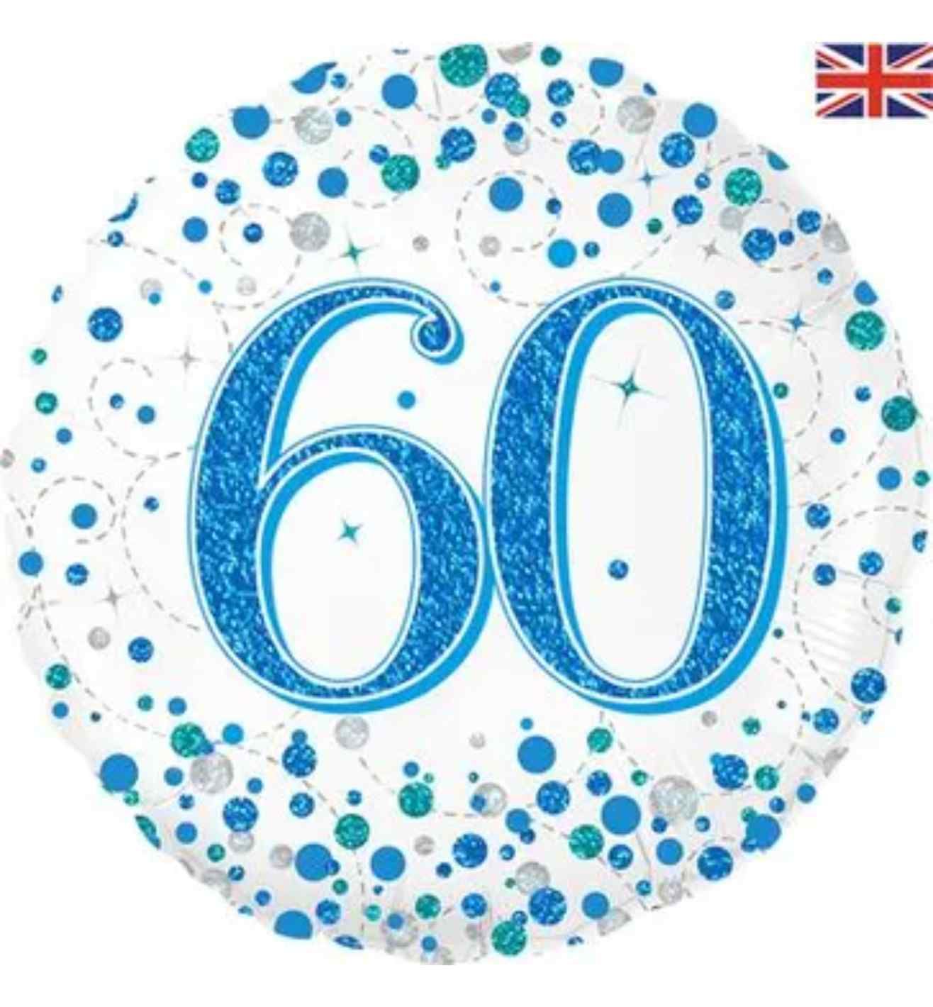 18" Oaktree Sparkling Fizz 60th Birthday White/Blue Round
