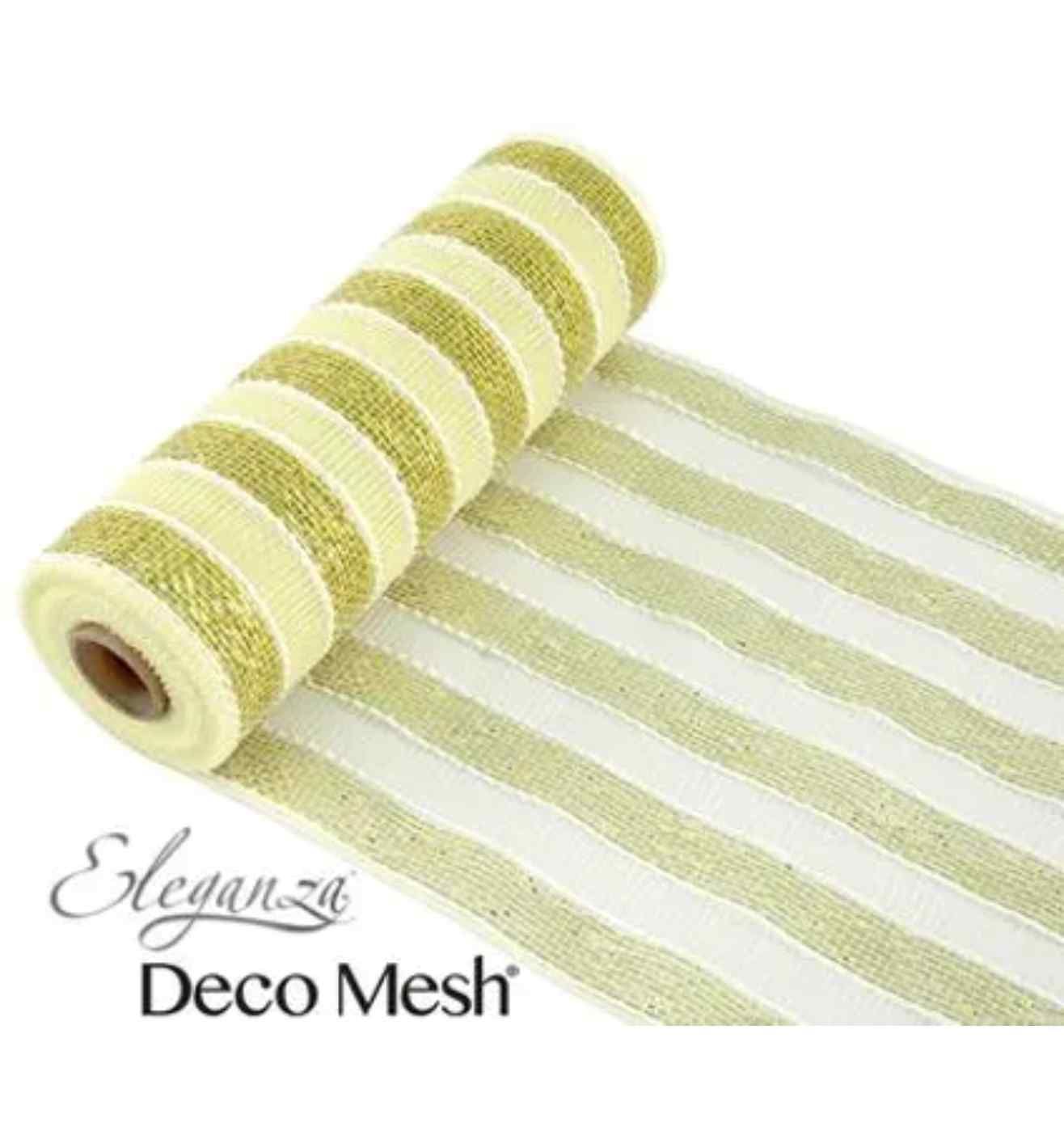 Eleganza Deco Mesh Gold/Ivory Stripe - 25cm x 9.1m