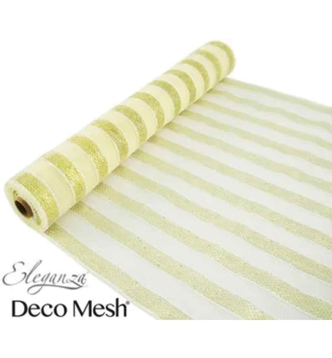 Eleganza Deco Mesh Metallic Stripe Gold/Ivory - 53cm x 9.1m