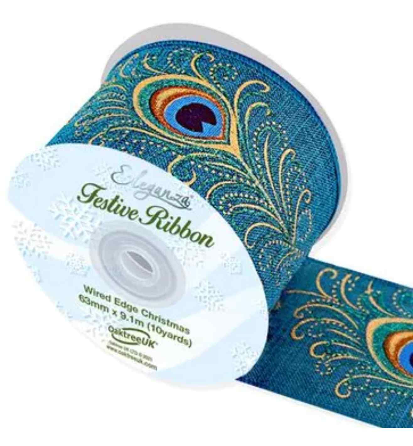 Eleganza Wired Edge Woven Peacock Ribbon 63mm x 9.1m Design.388