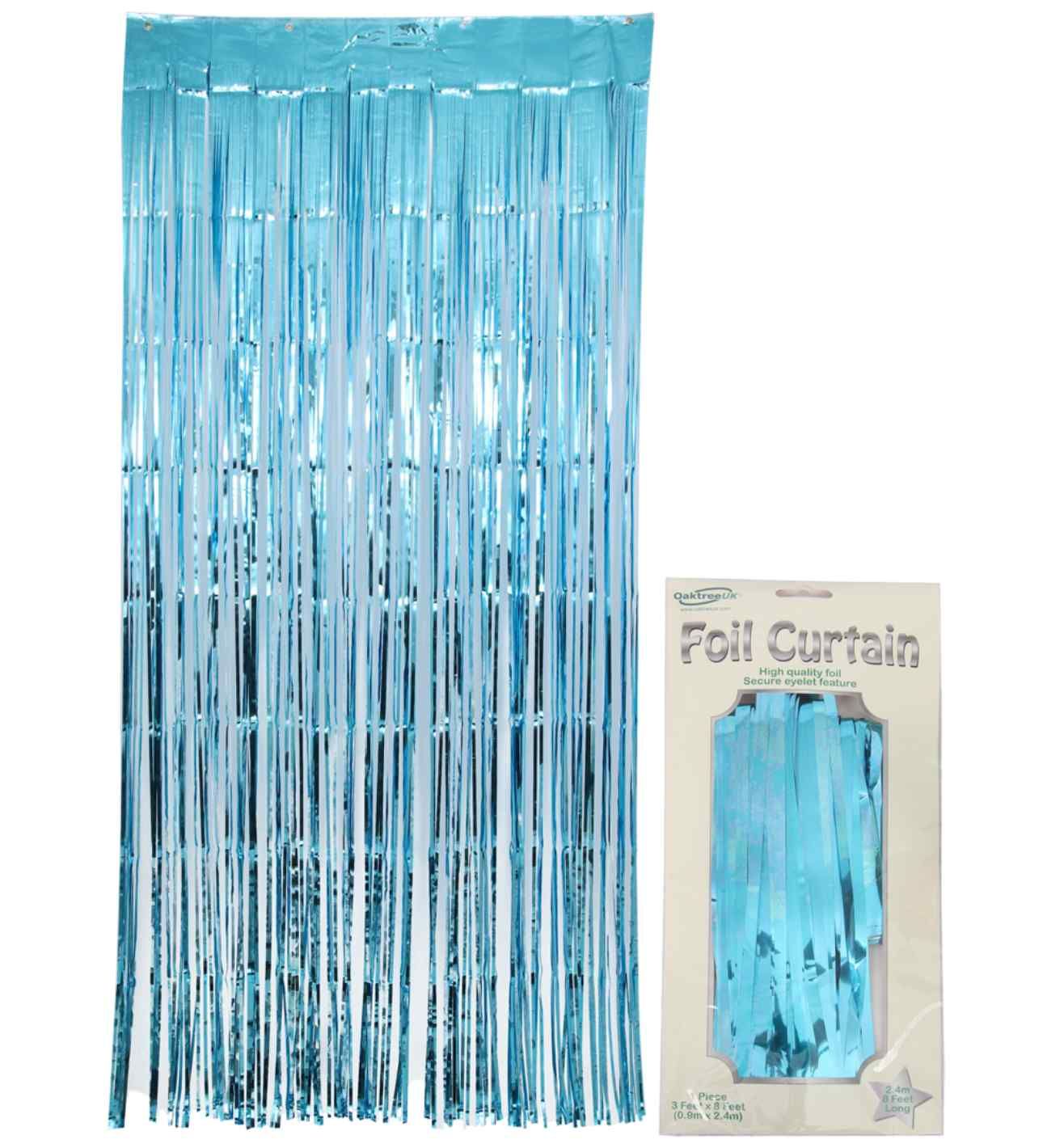 0.9m x 2.40m Oaktree Foil Curtain Metallic Light Blue