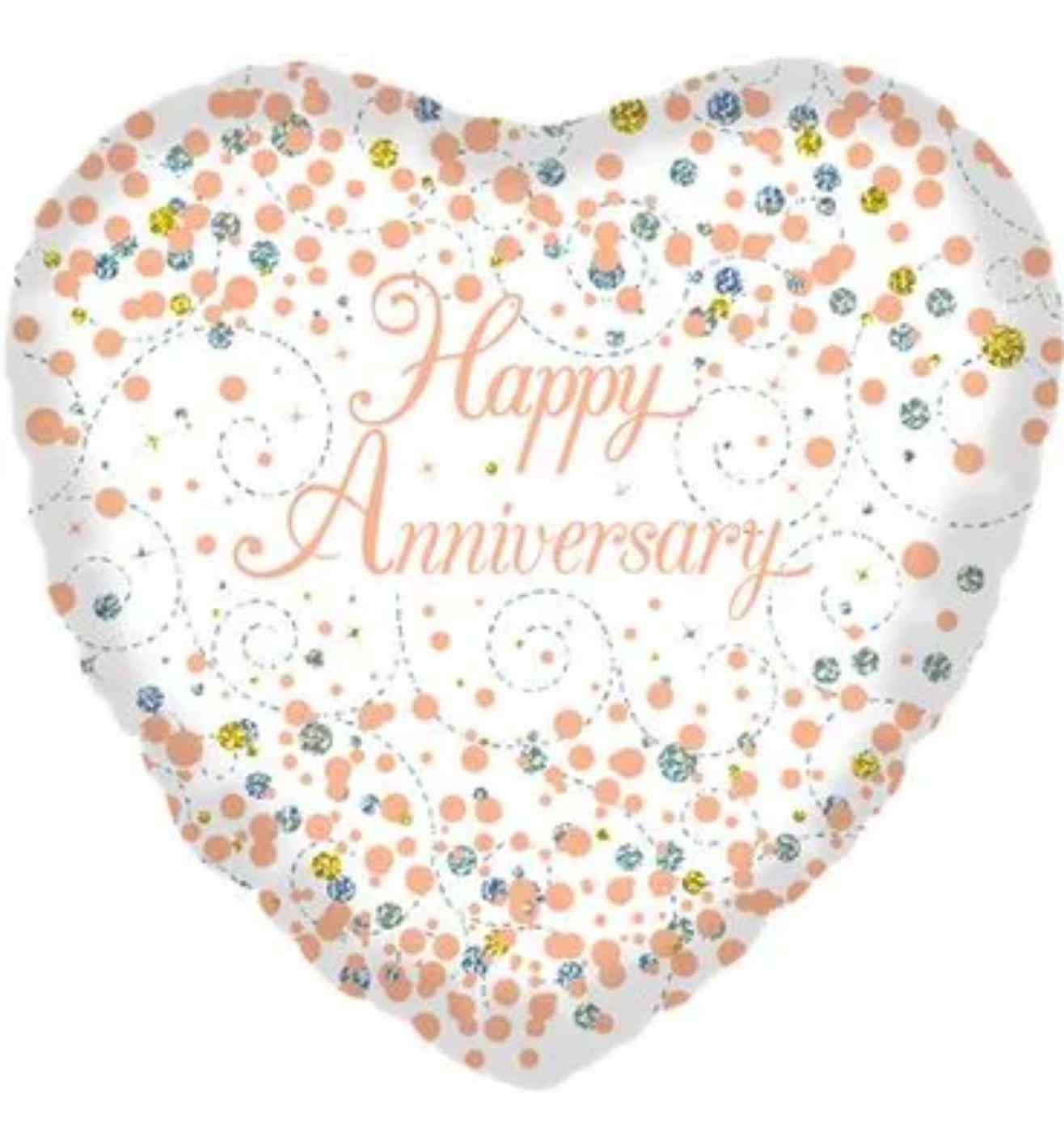 18" Oaktree Happy Anniversary White/Rose Gold Heart