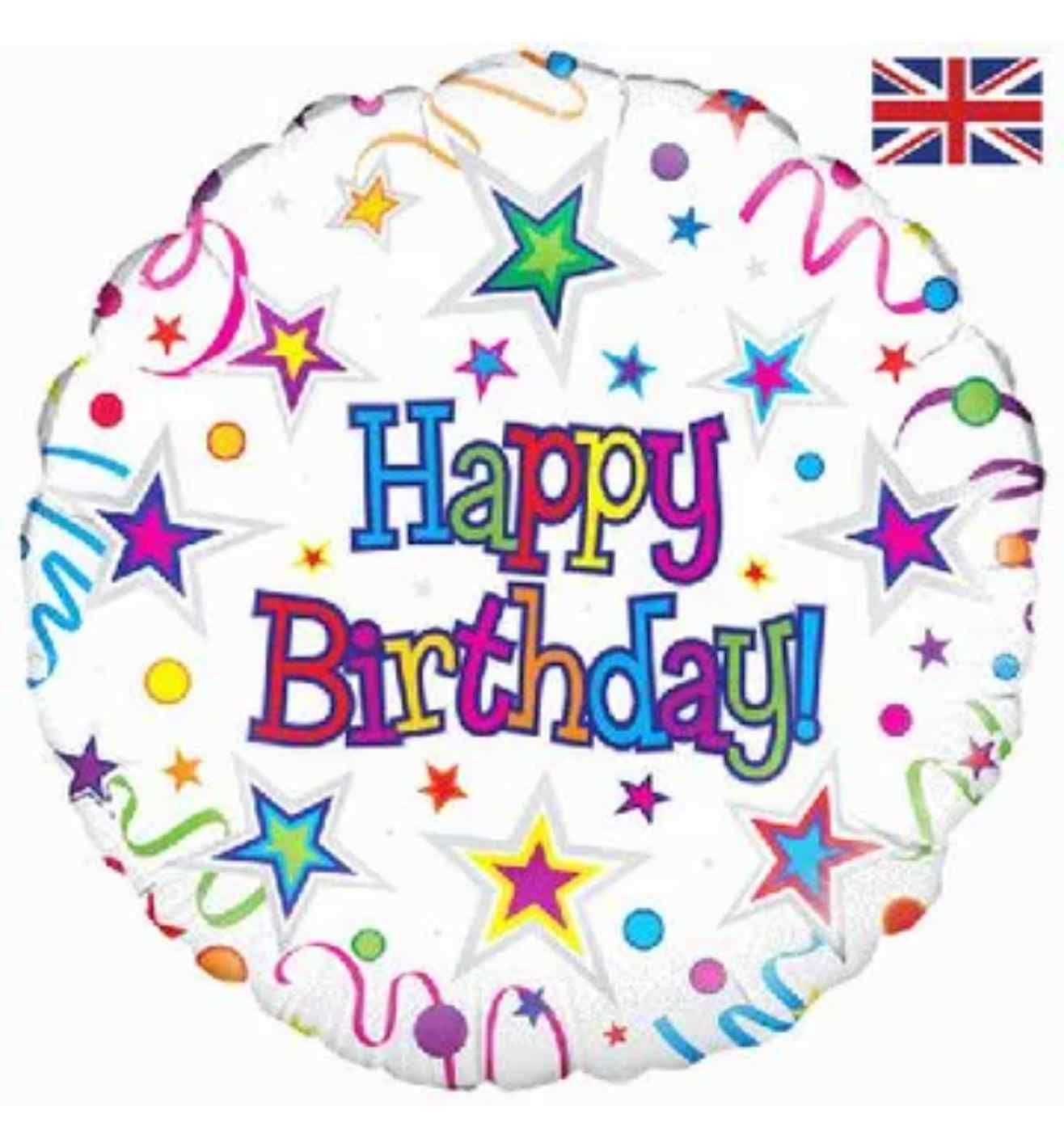 18" Oaktree Happy Birthday Ribbon & Stars Round