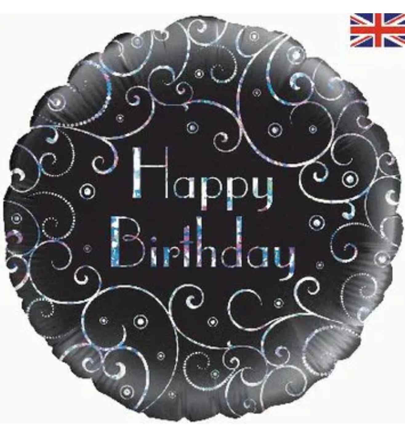18" Oaktree Happy Birthday Black Swirls