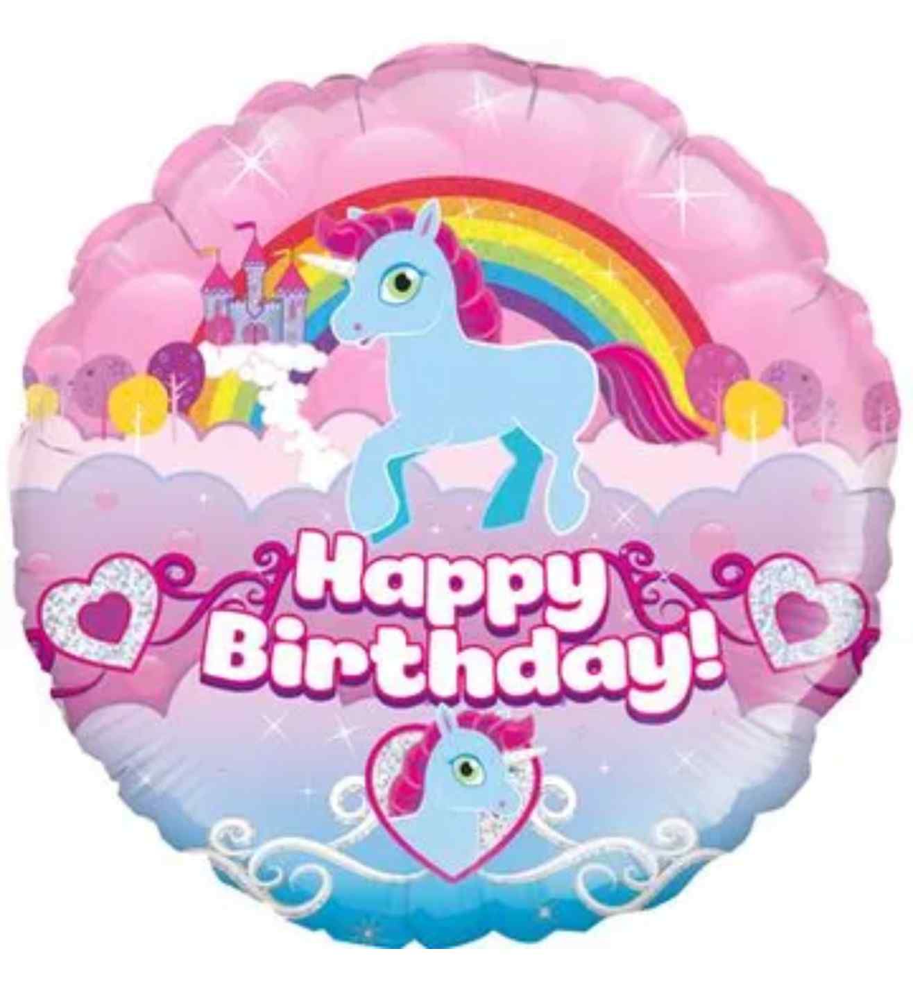 18" Oaktree Happy Birthday Unicorn Rainbow Round