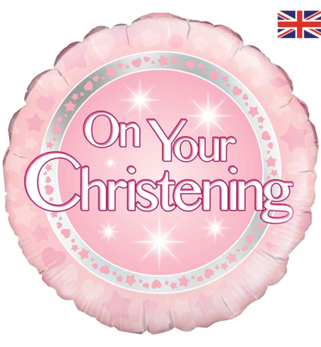 18" Oaktree 'On Your Christening' Pink Round