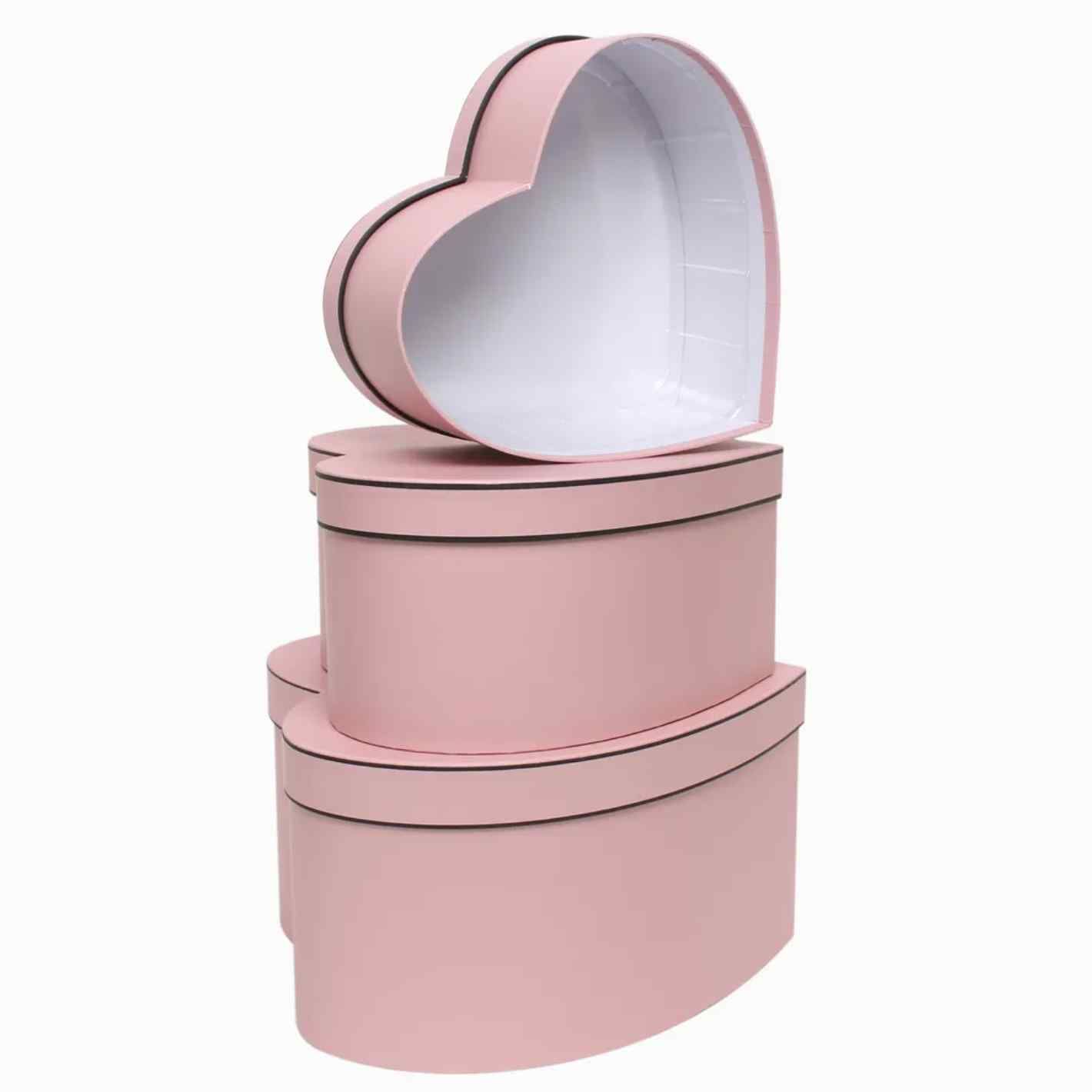Pink Heart with Trim Hat Box Set of 3