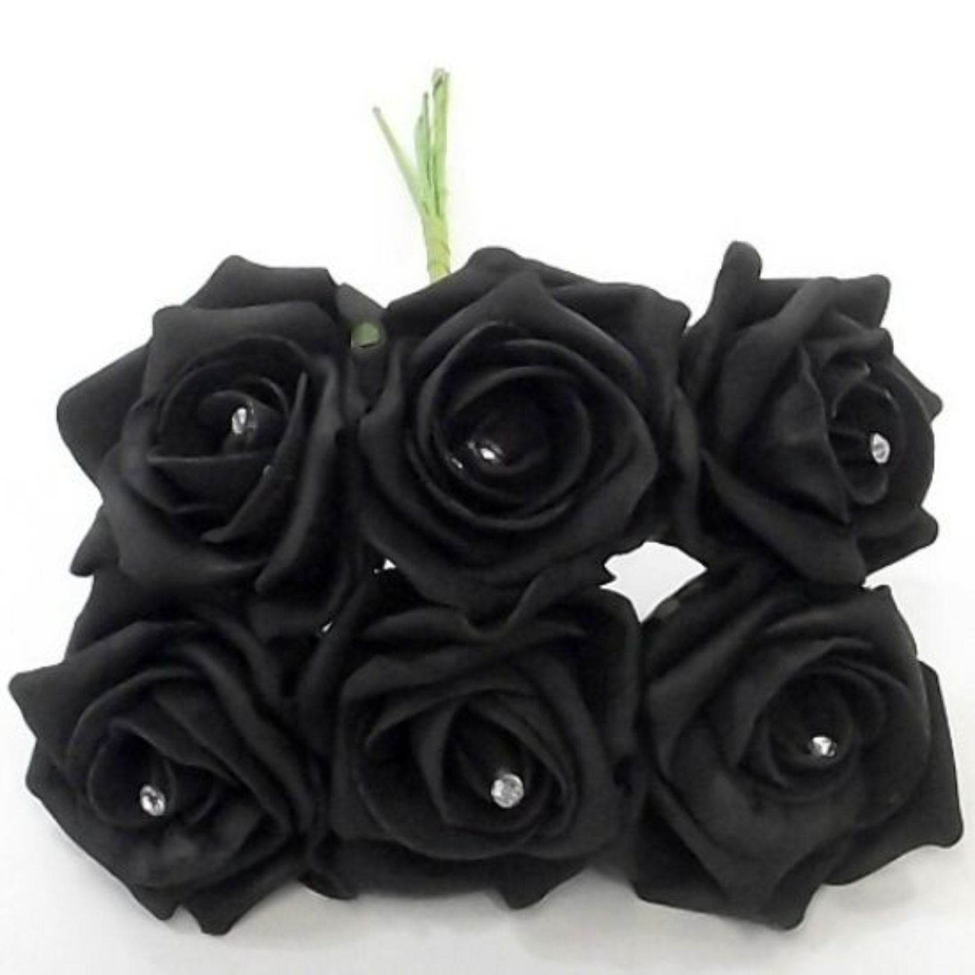 Princess Colourfast Foam Rose with Diamante Bunch of 6 Black